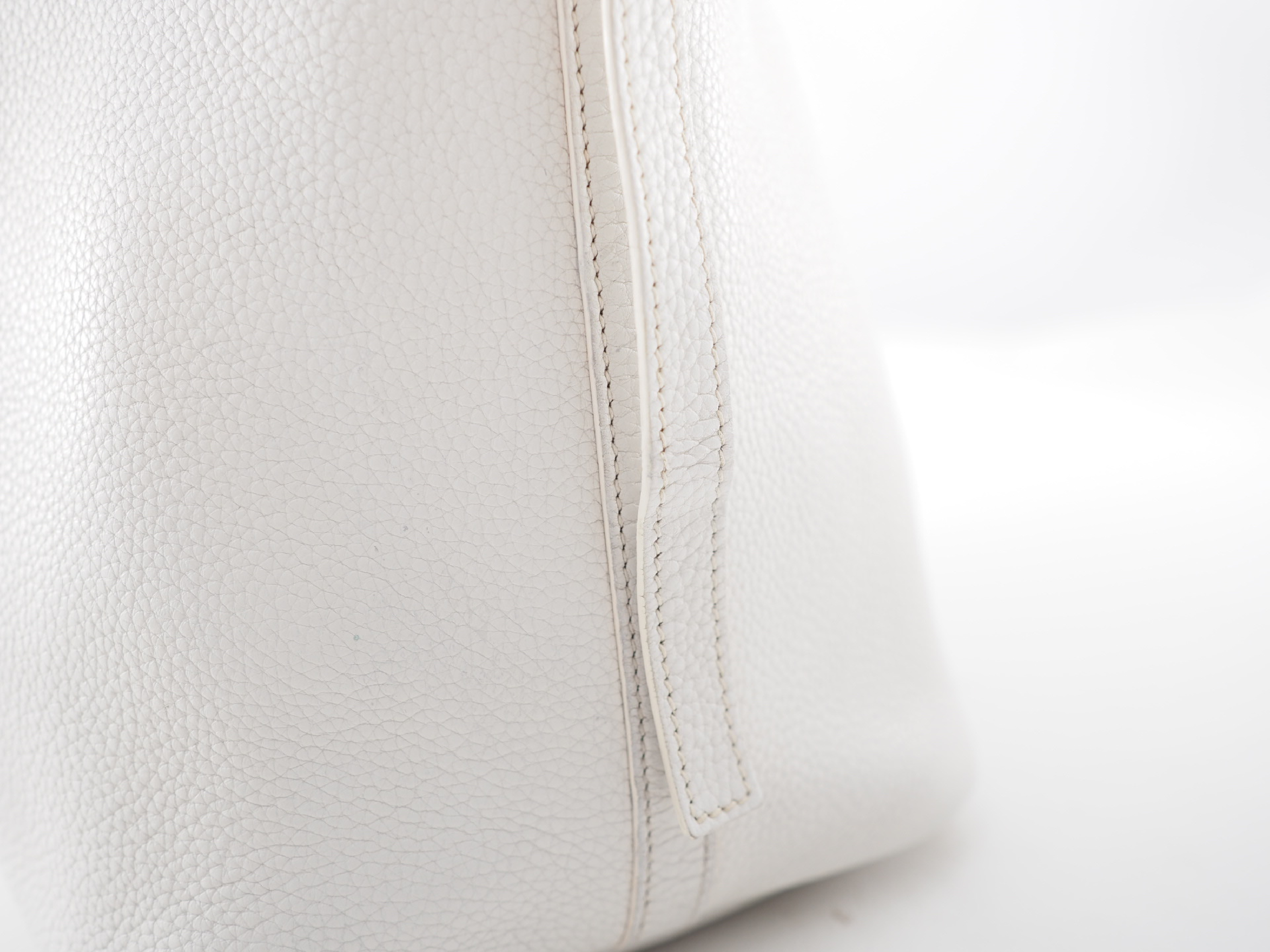 Picotin MM White All Leather Handbag with Silver Hardware — view 10
