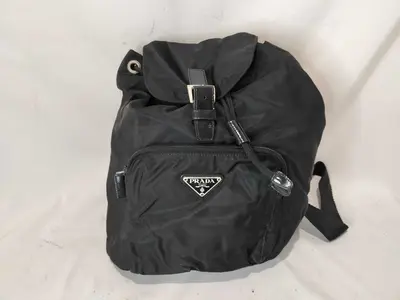 Nylon Triangle Logo Nylon Backpack, Black