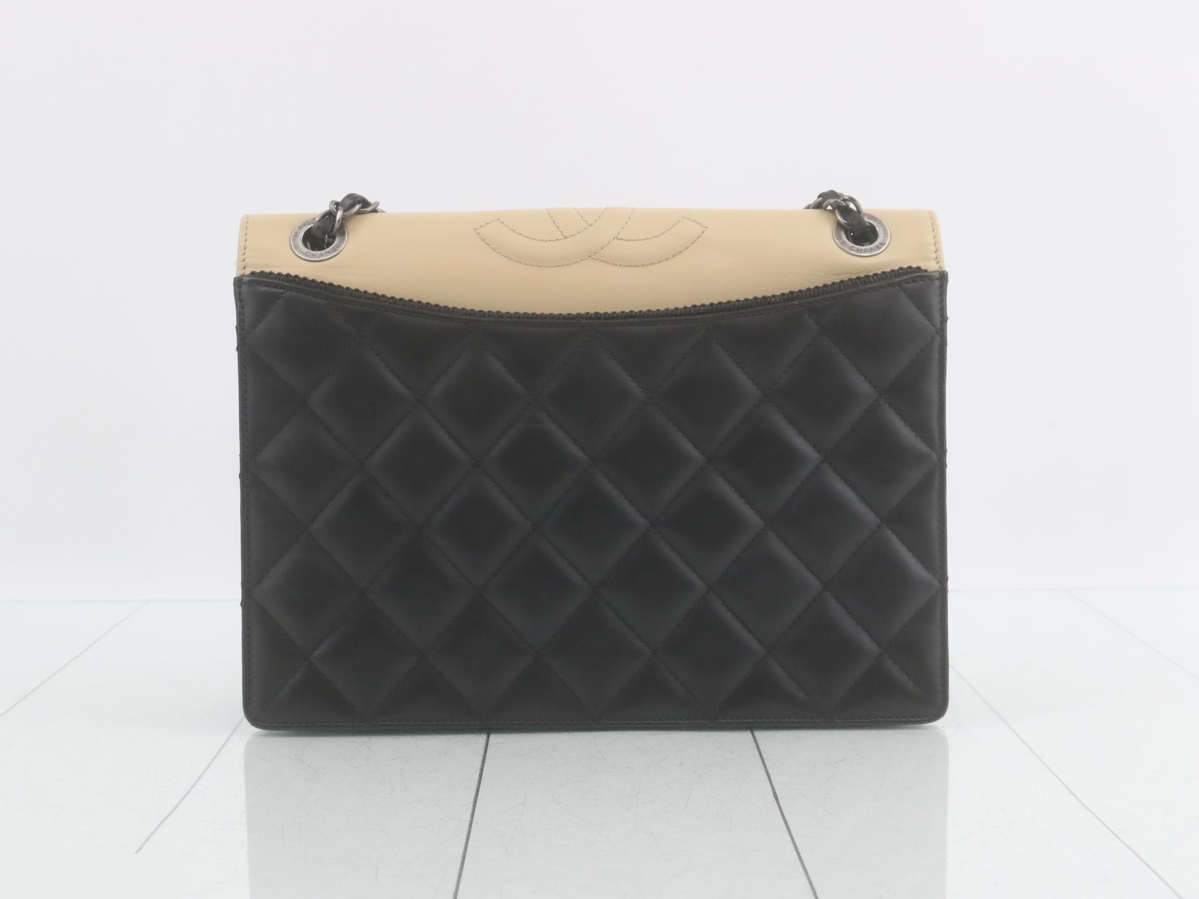 Matelassé Leather Coco Mark Double Chain Shoulder Bag, Black/Beige — view 2