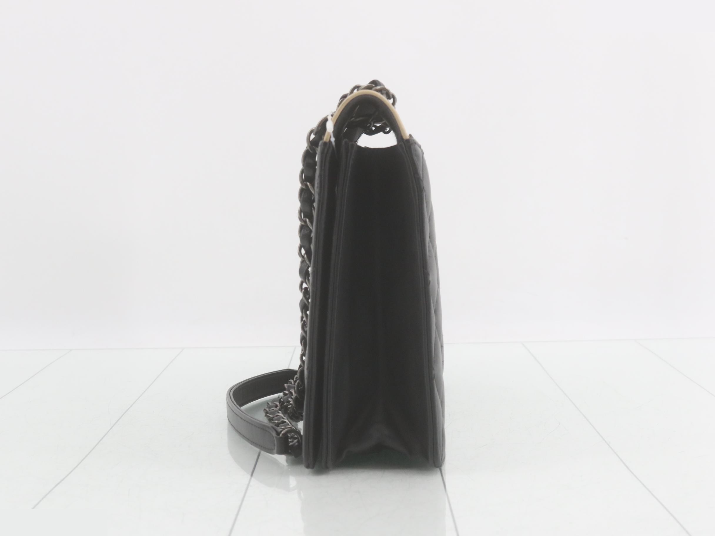 Matelassé Leather Coco Mark Double Chain Shoulder Bag, Black/Beige — view 3