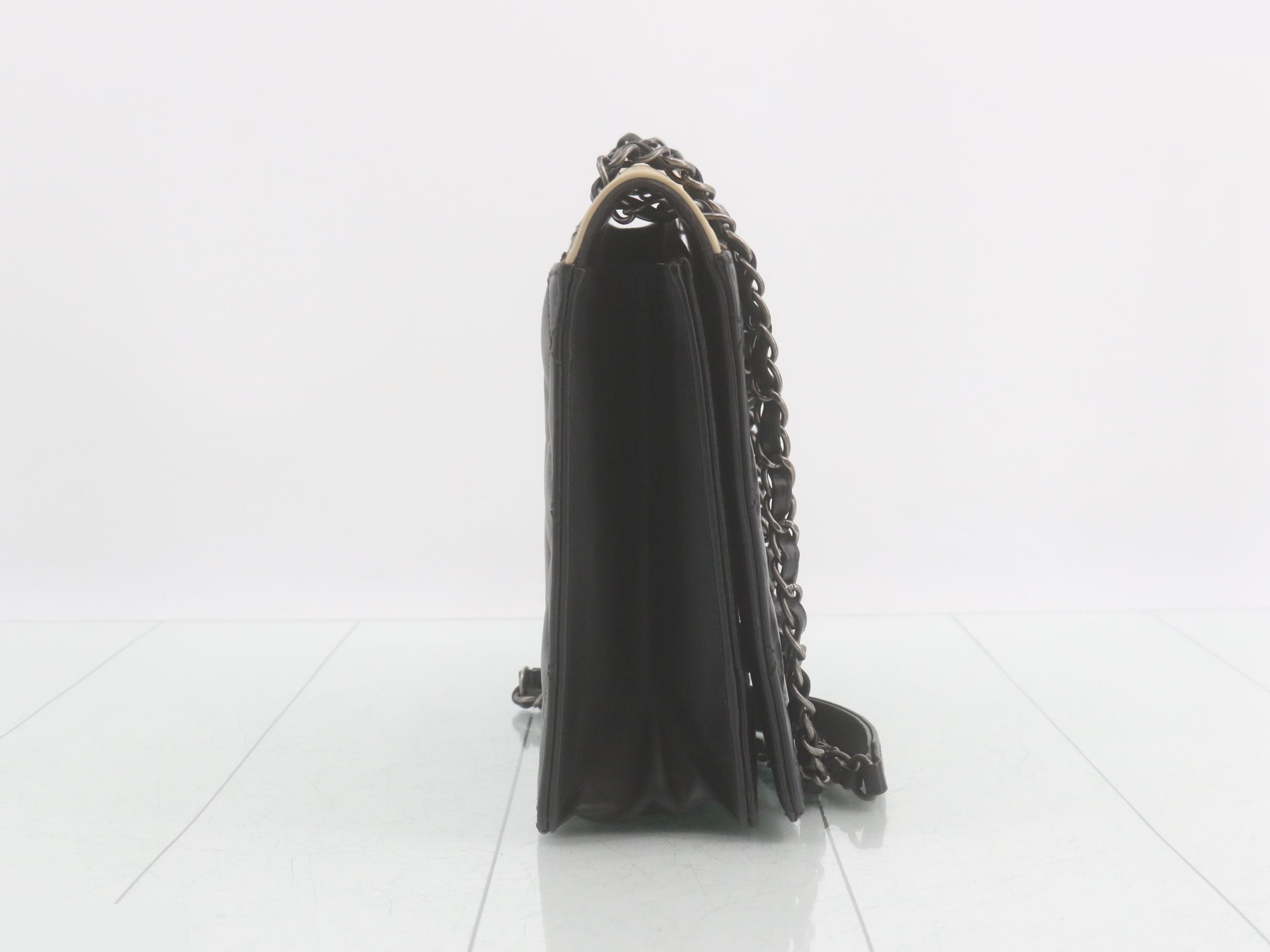 Matelassé Leather Coco Mark Double Chain Shoulder Bag, Black/Beige — view 4