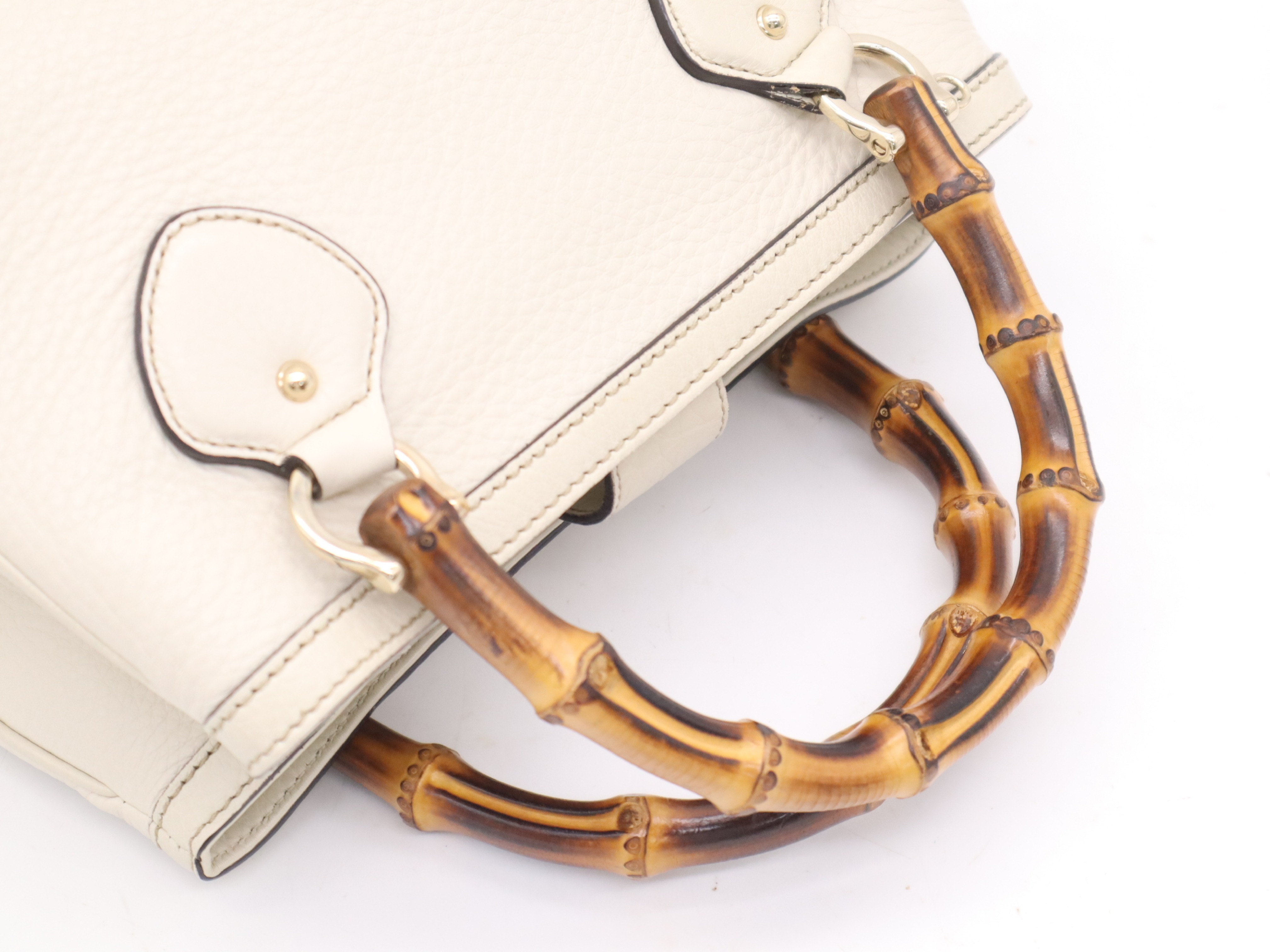 308360 Leather Bamboo Ivory Handbag — view 6