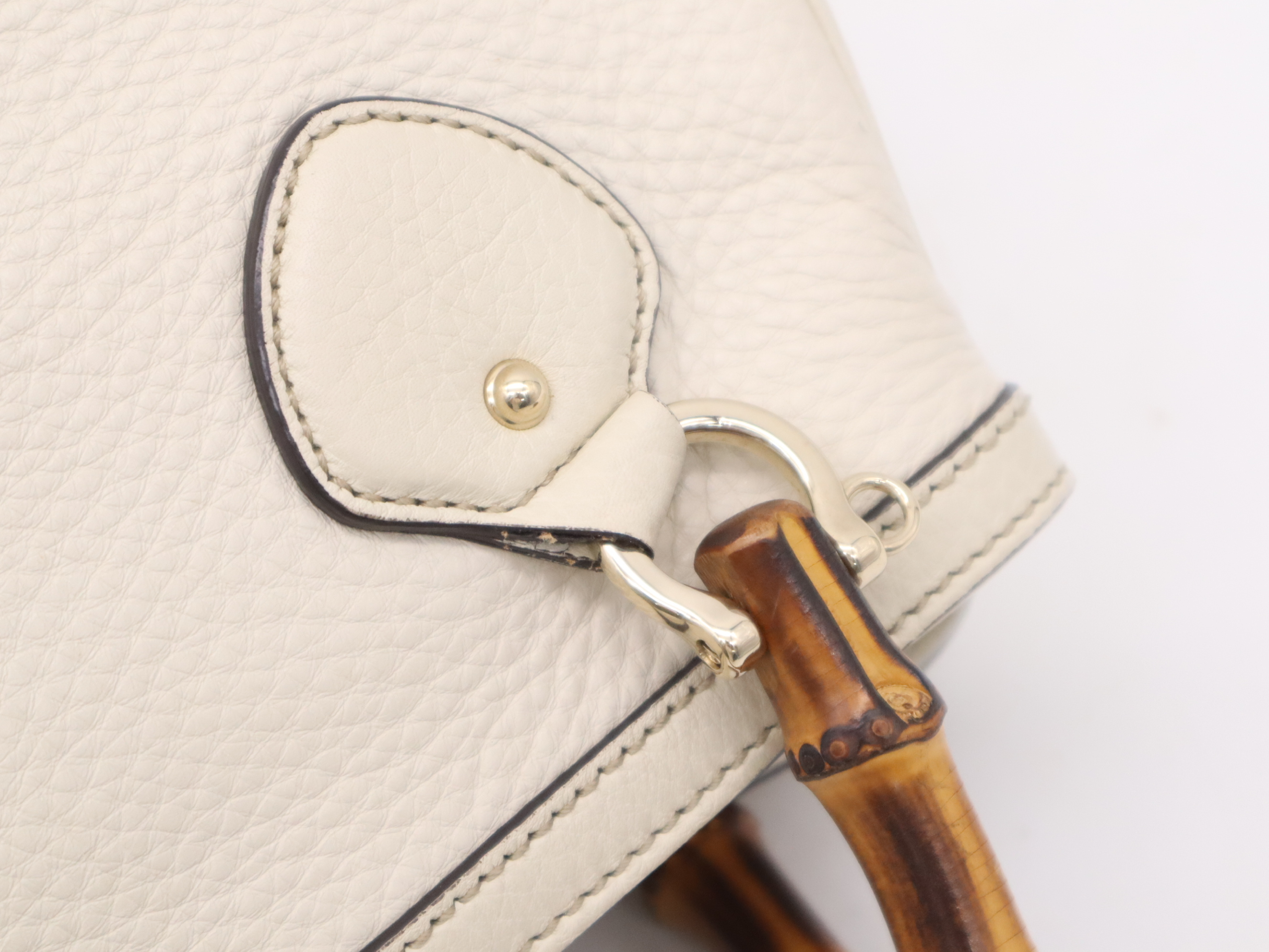 308360 Leather Bamboo Ivory Handbag — view 8