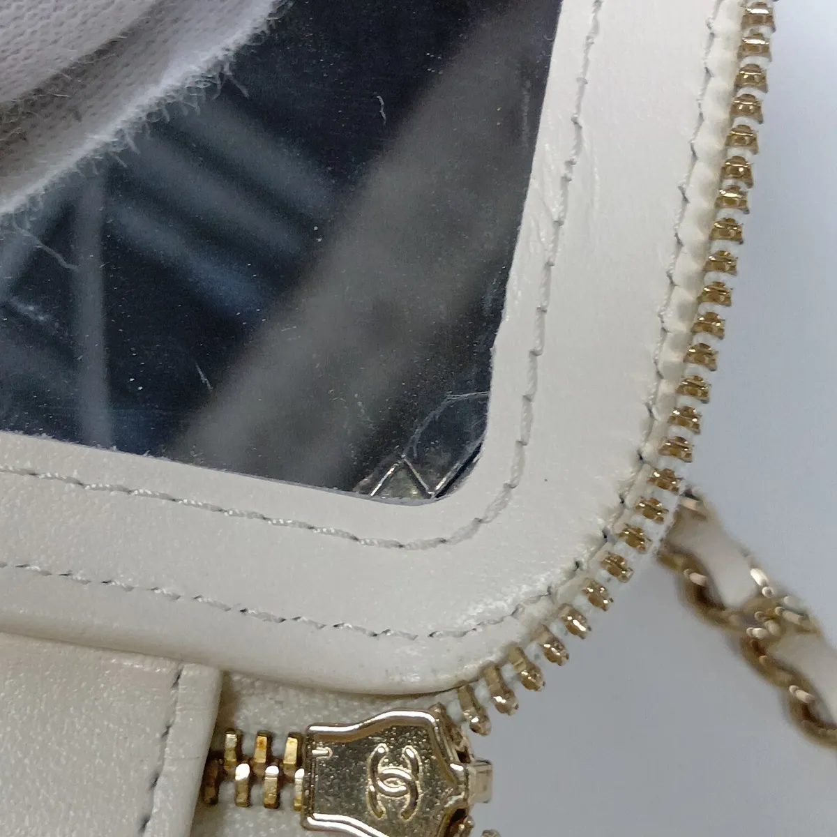 Matelassé Caviar Skin Vanity Bag, White with Gold Hardware, C8L75280, Random Plate — view 12