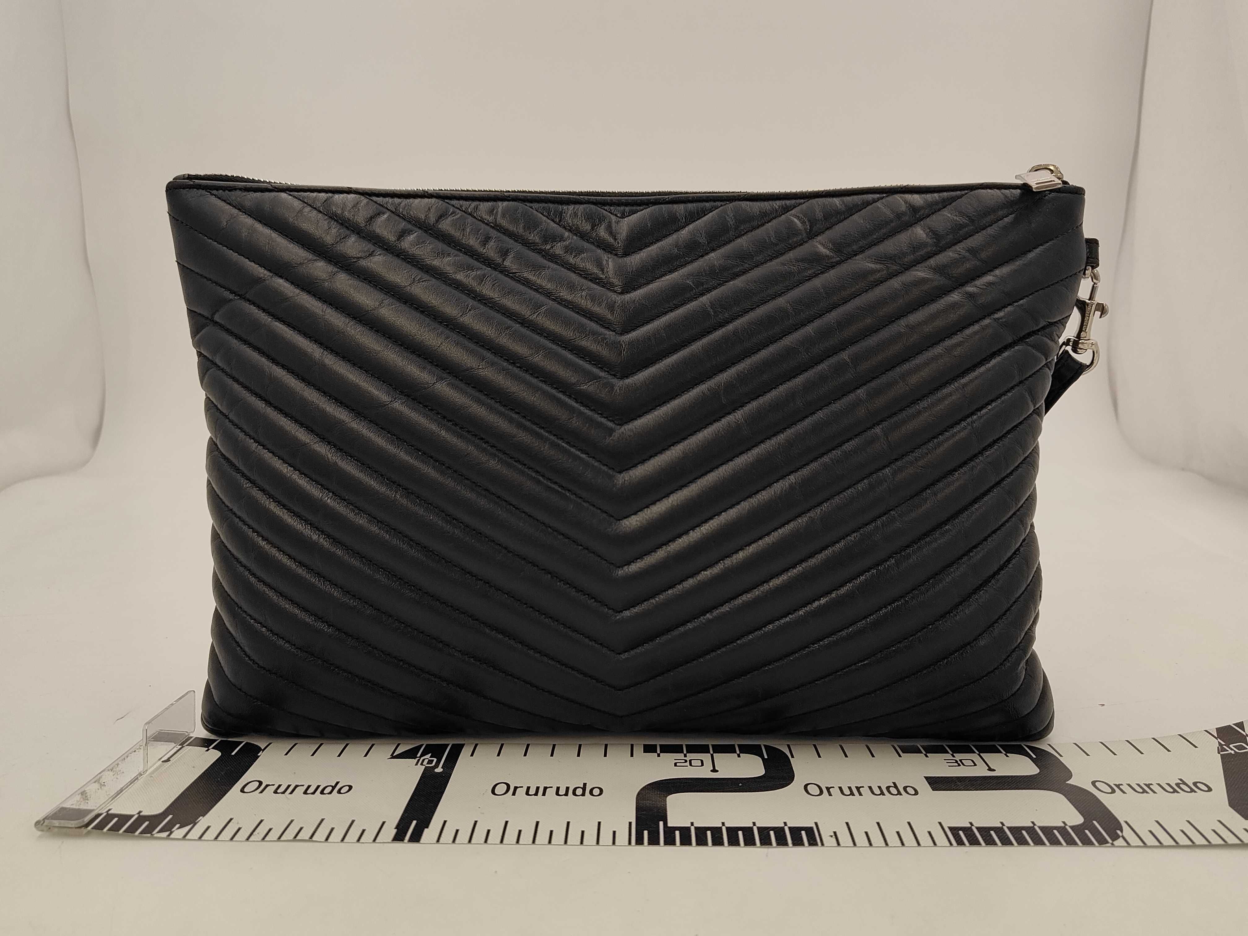 Cassandra Matelasse Monogram Clutch Bag Black Silver Hardware — view 2
