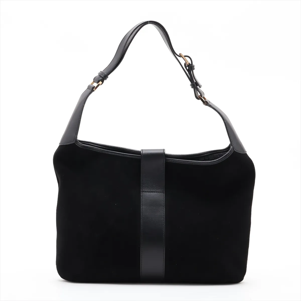 Suede and Leather Shoulder Bag, Black — view 2