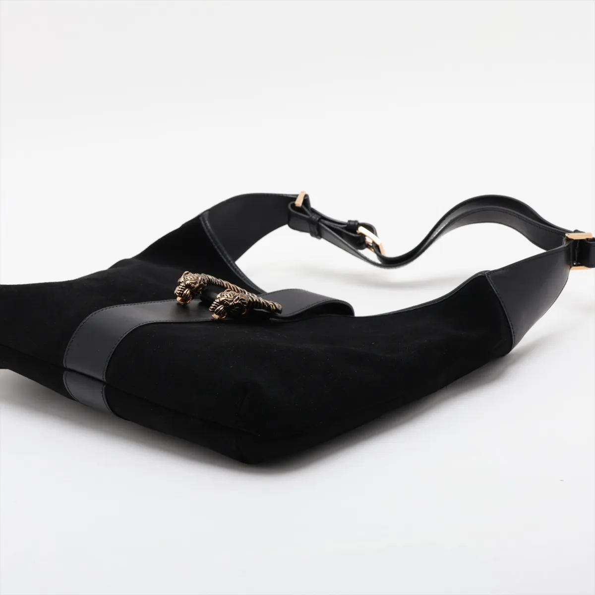 Suede and Leather Shoulder Bag, Black — view 3