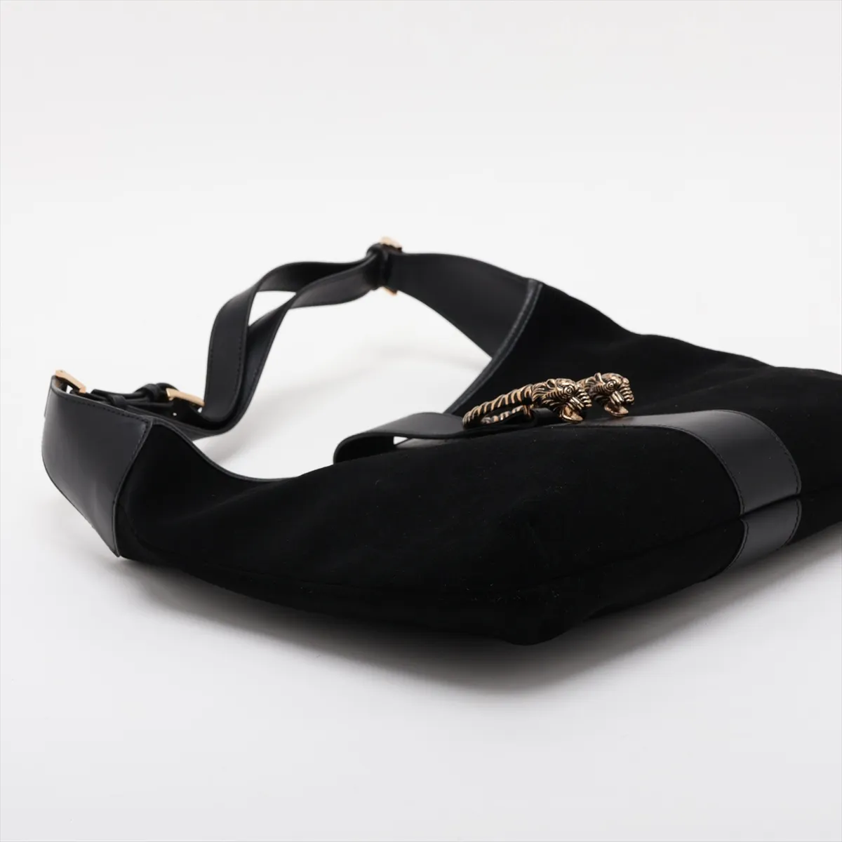 Suede and Leather Shoulder Bag, Black — view 4