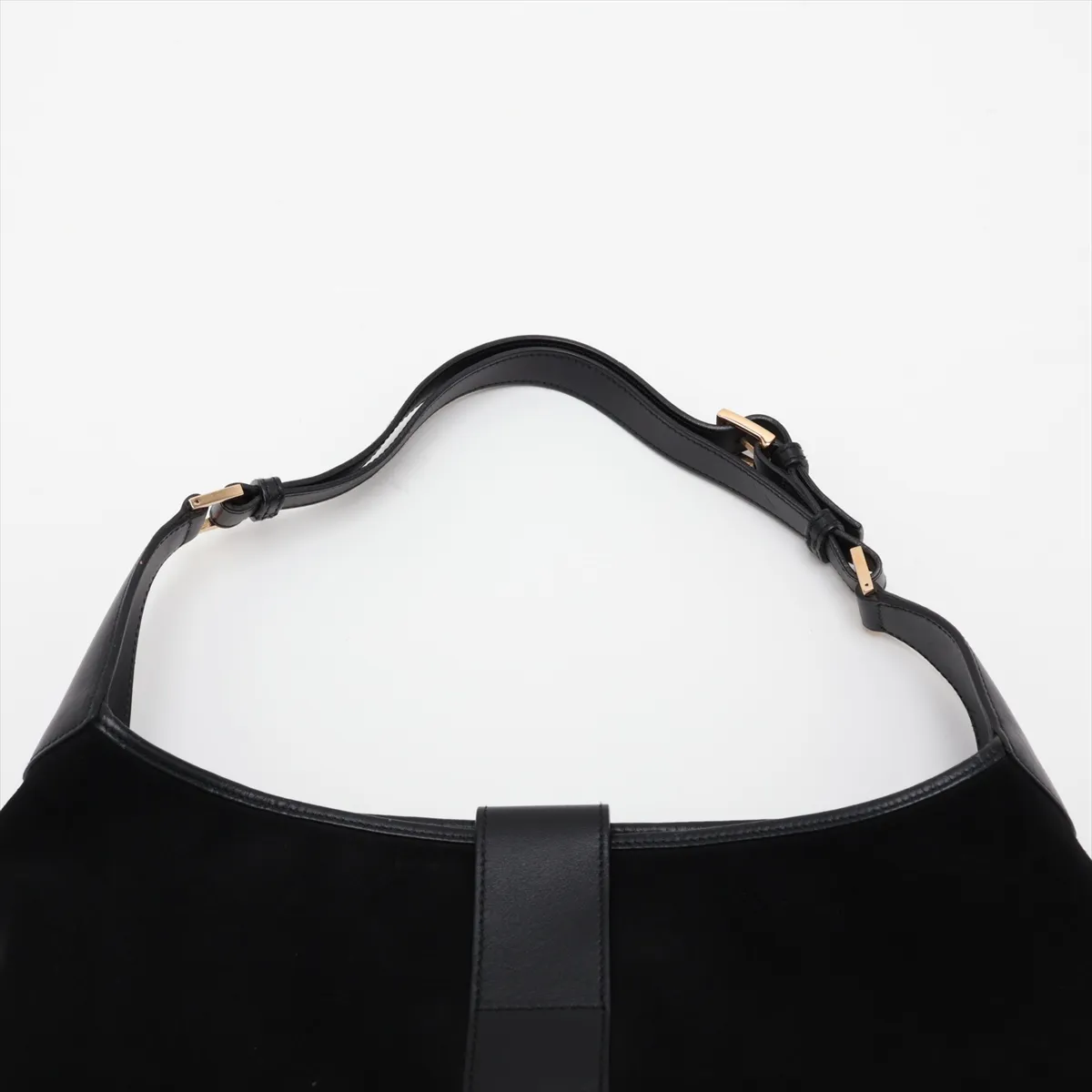 Suede and Leather Shoulder Bag, Black — view 6