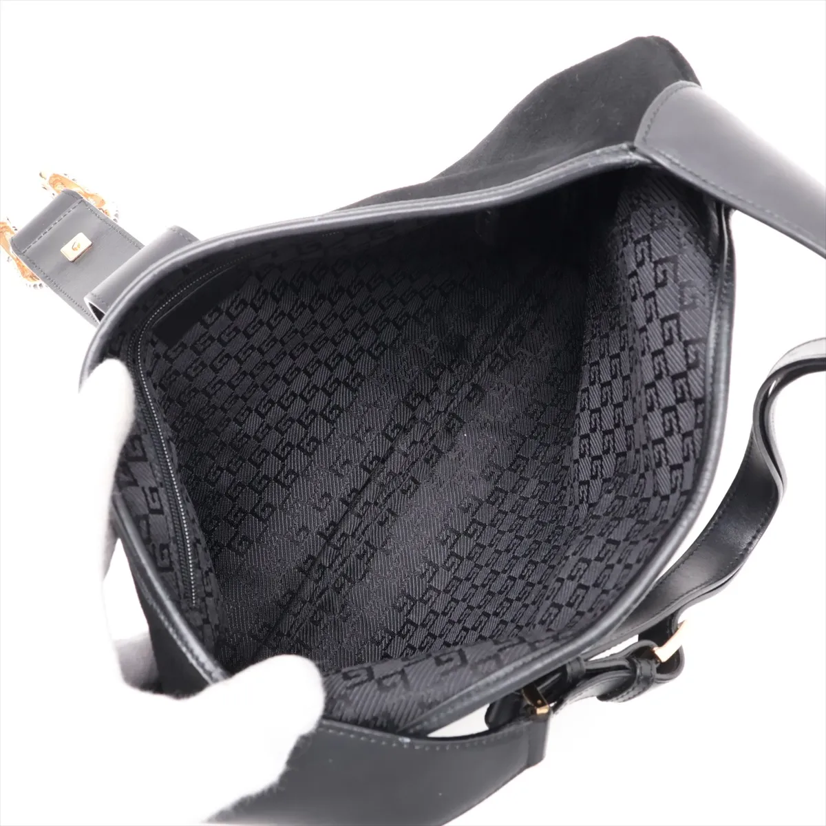 Suede and Leather Shoulder Bag, Black — view 7