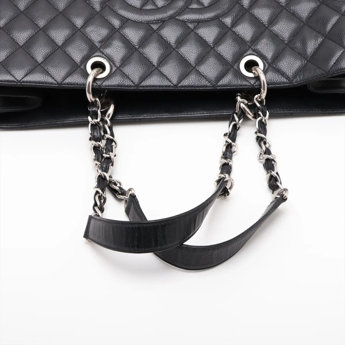 GST XL Caviar Skin Chain Tote Bag, Black with Silver Hardware, 16744903, Serial Number 16, A66865 — view 5