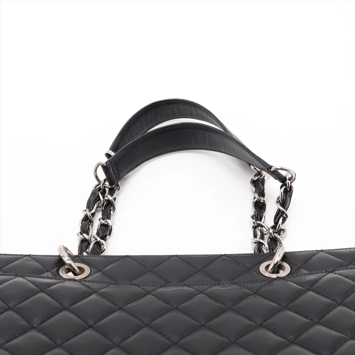 GST XL Caviar Skin Chain Tote Bag, Black with Silver Hardware, 16744903, Serial Number 16, A66865 — view 6