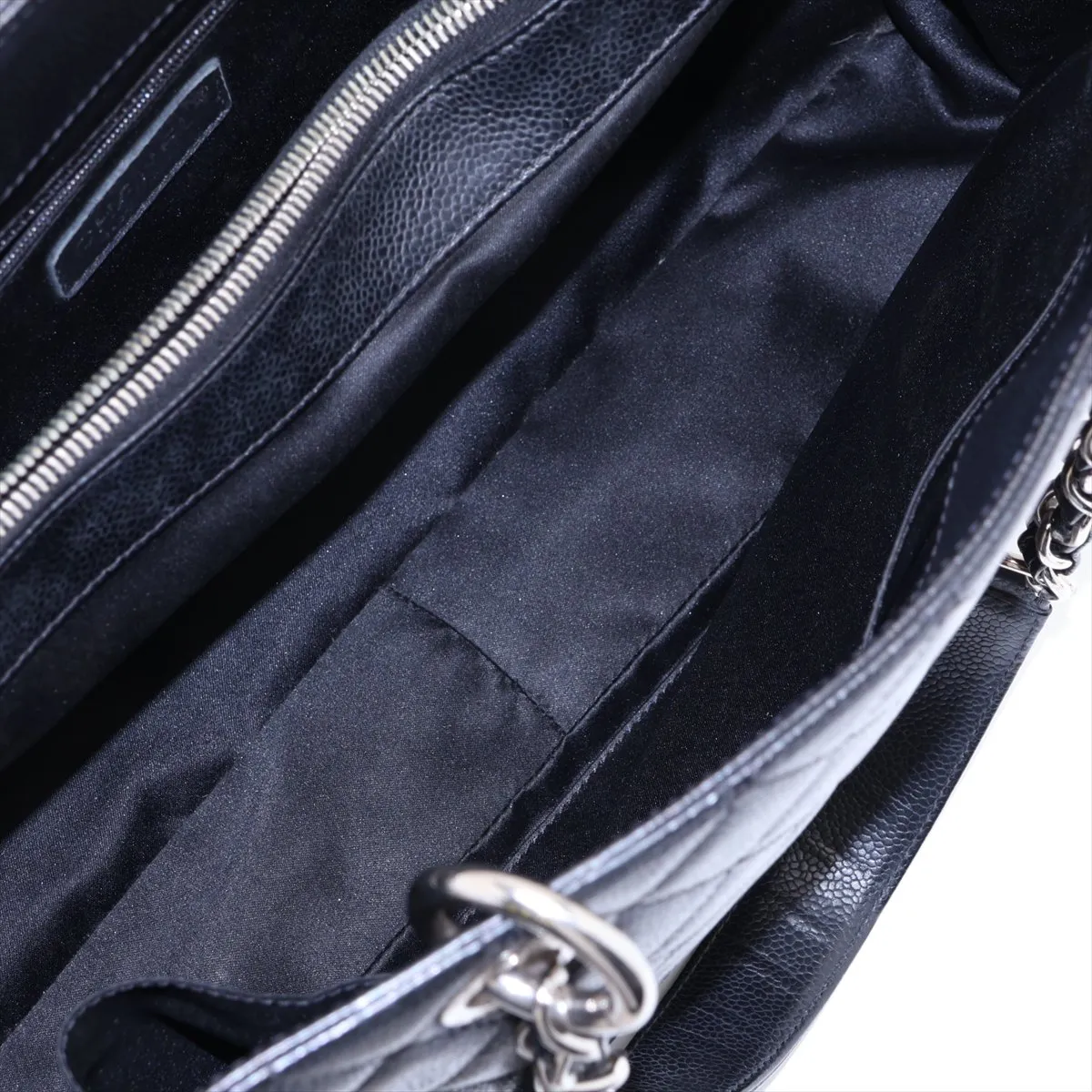 GST XL Caviar Skin Chain Tote Bag, Black with Silver Hardware, 16744903, Serial Number 16, A66865 — view 7