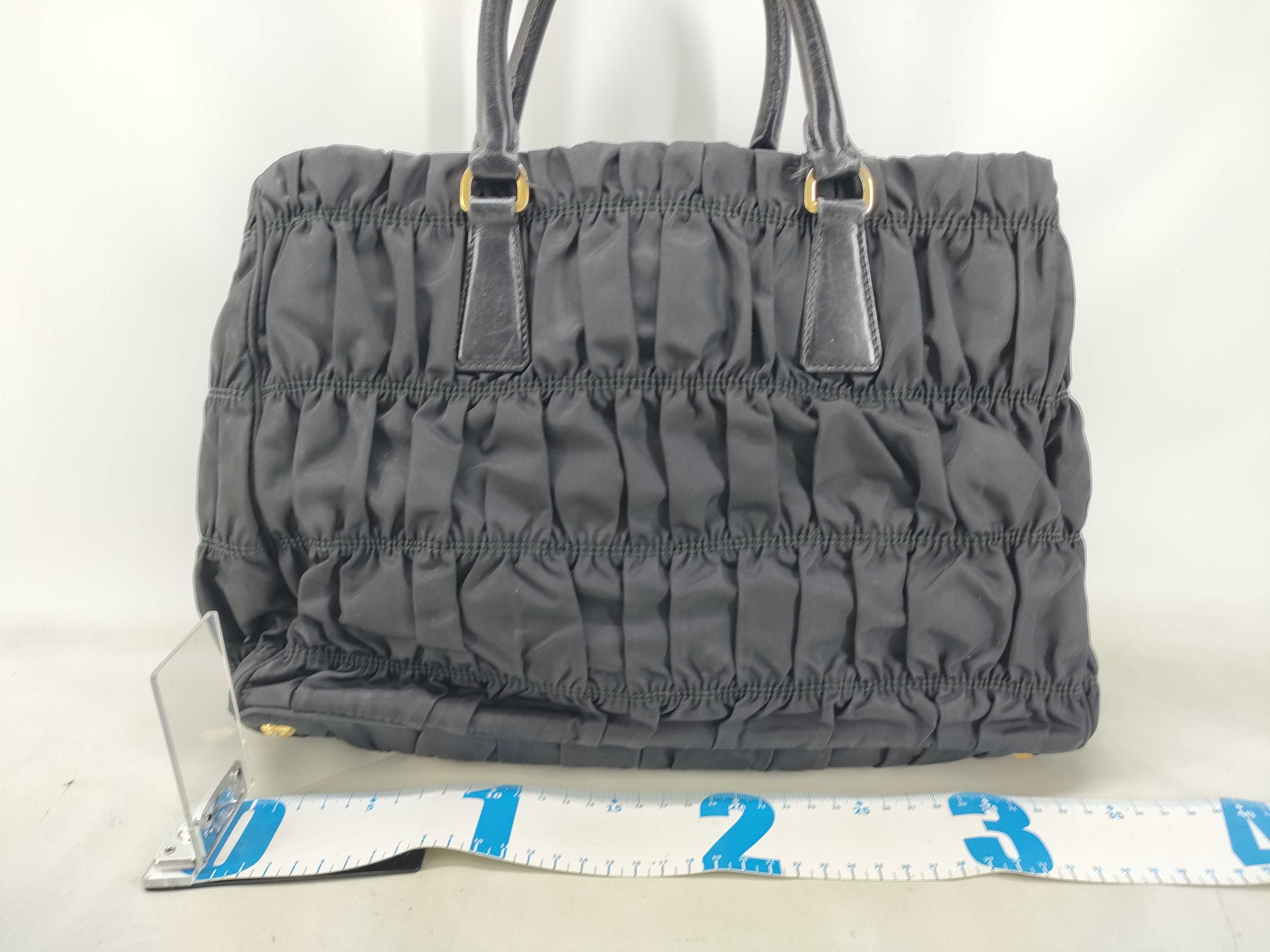 Nylon ID-Tesut Gauffle Nylon 2-Way Handbag Black BN1336 with strap and crochet — view 2