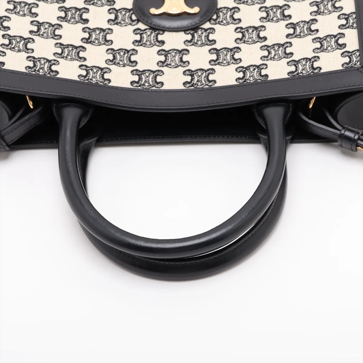 Triomphe Vertical Cabas Canvas x Leather 2-Way Handbag, Black x Beige — view 5