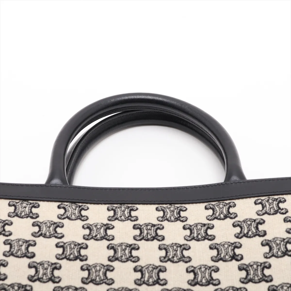 Triomphe Vertical Cabas Canvas x Leather 2-Way Handbag, Black x Beige — view 6