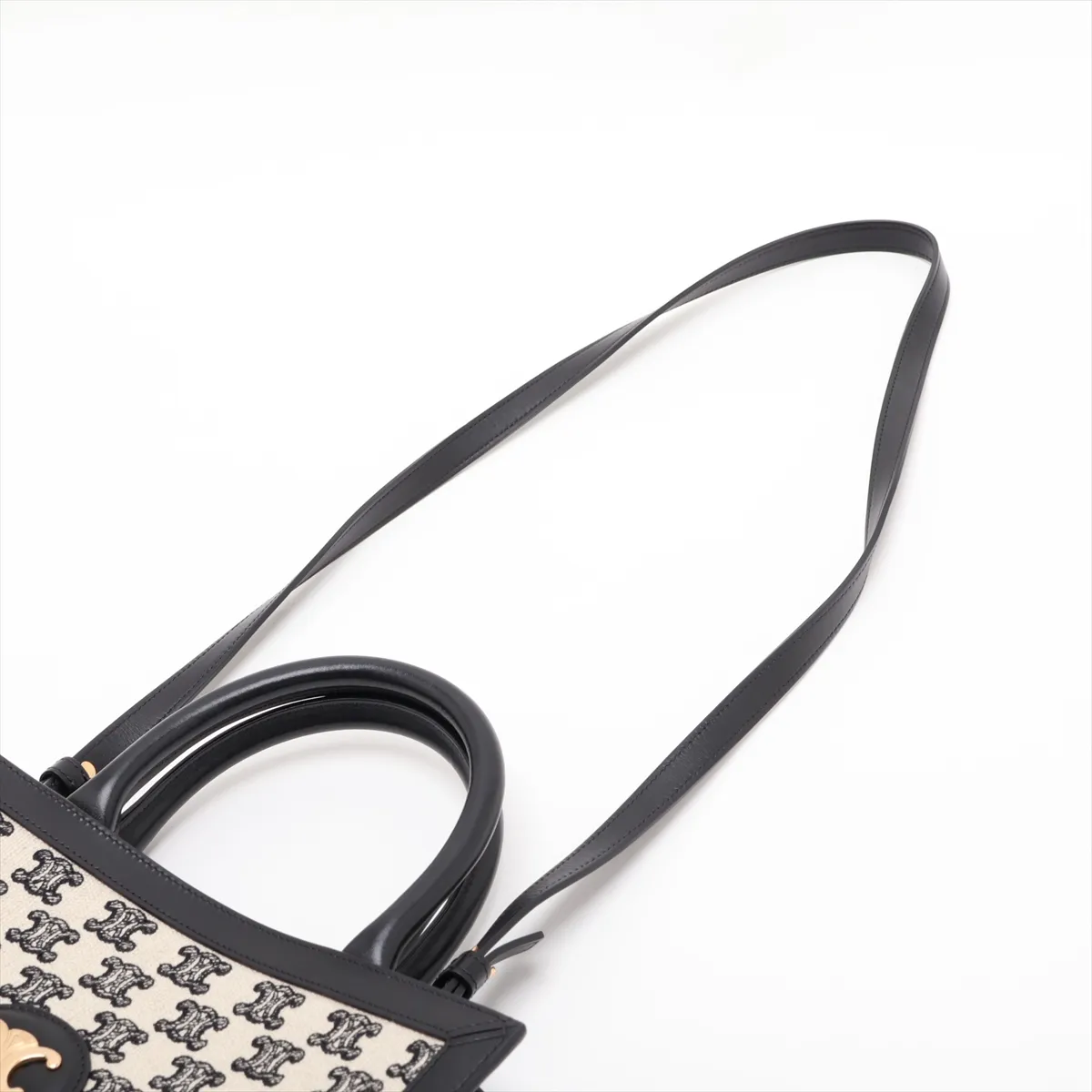 Triomphe Vertical Cabas Canvas x Leather 2-Way Handbag, Black x Beige — view 7