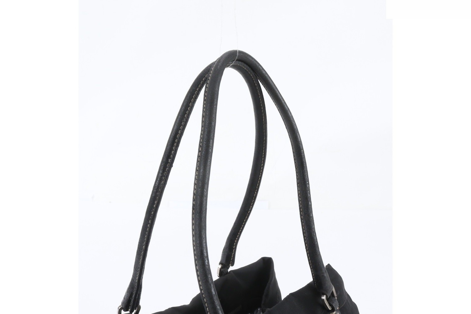 Tessuto Nylon Triangle Logo Leather Tote Bag with White Tag — view 2