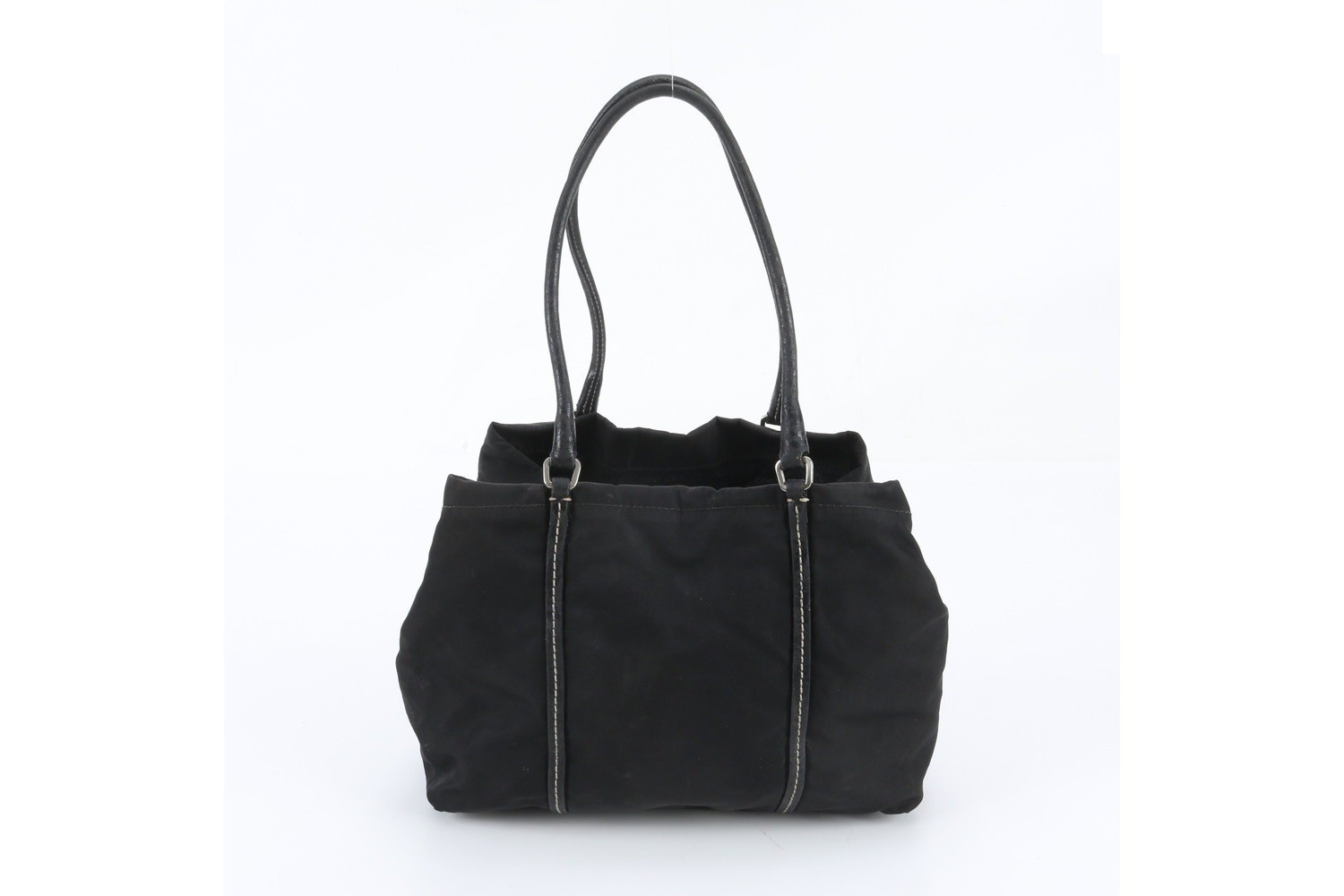 Tessuto Nylon Triangle Logo Leather Tote Bag with White Tag — view 3