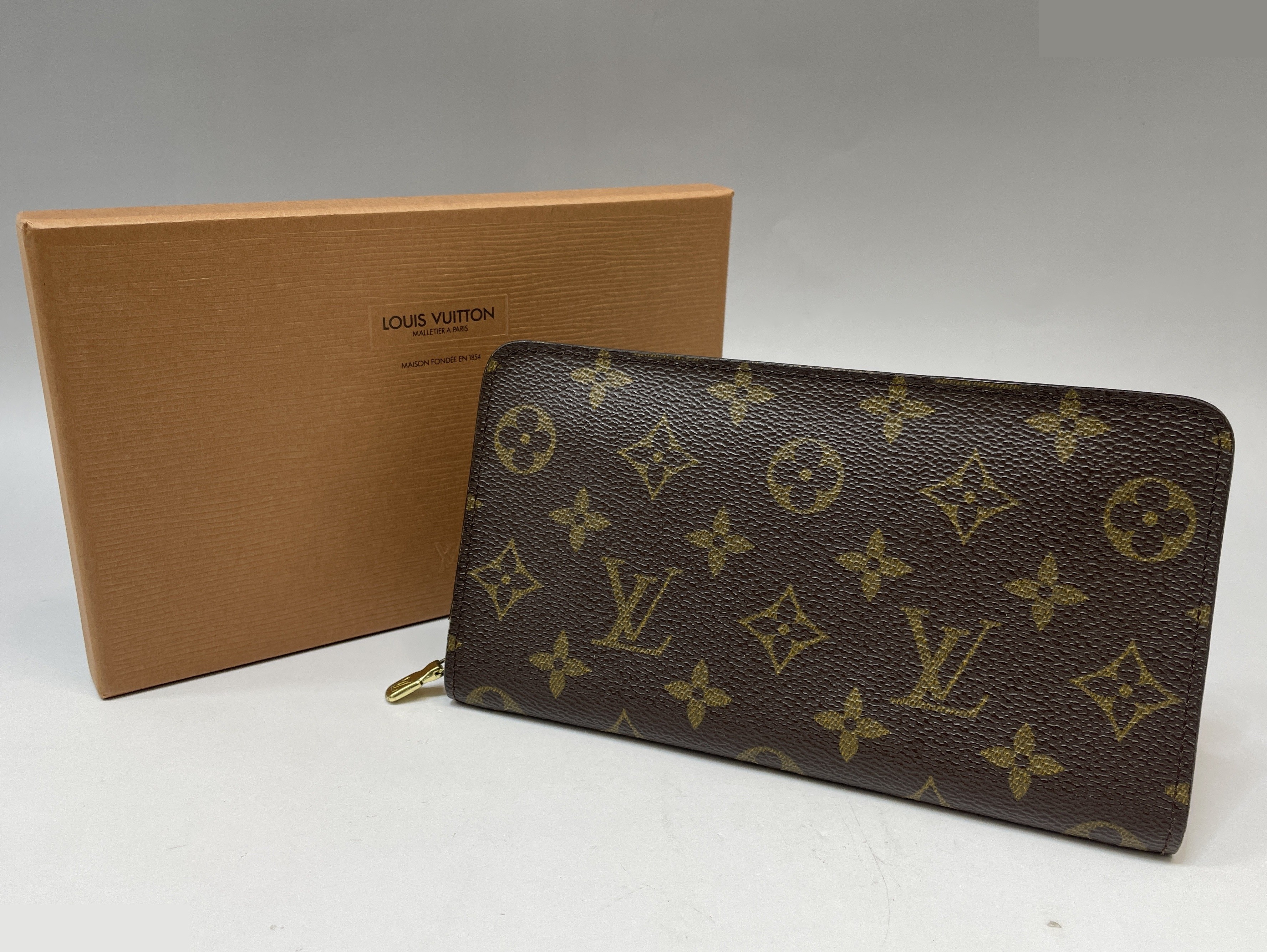 Monogram Portemonnaie Zip Round Zip Long Wallet, Brown — view 2