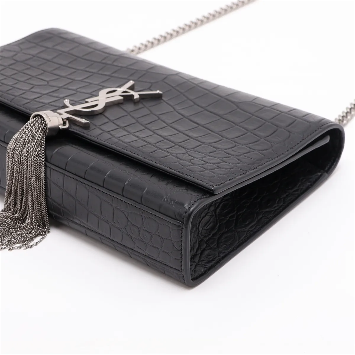 Classic Kate Crocodile Embossed Chain Shoulder Bag, Black 354119 — view 3