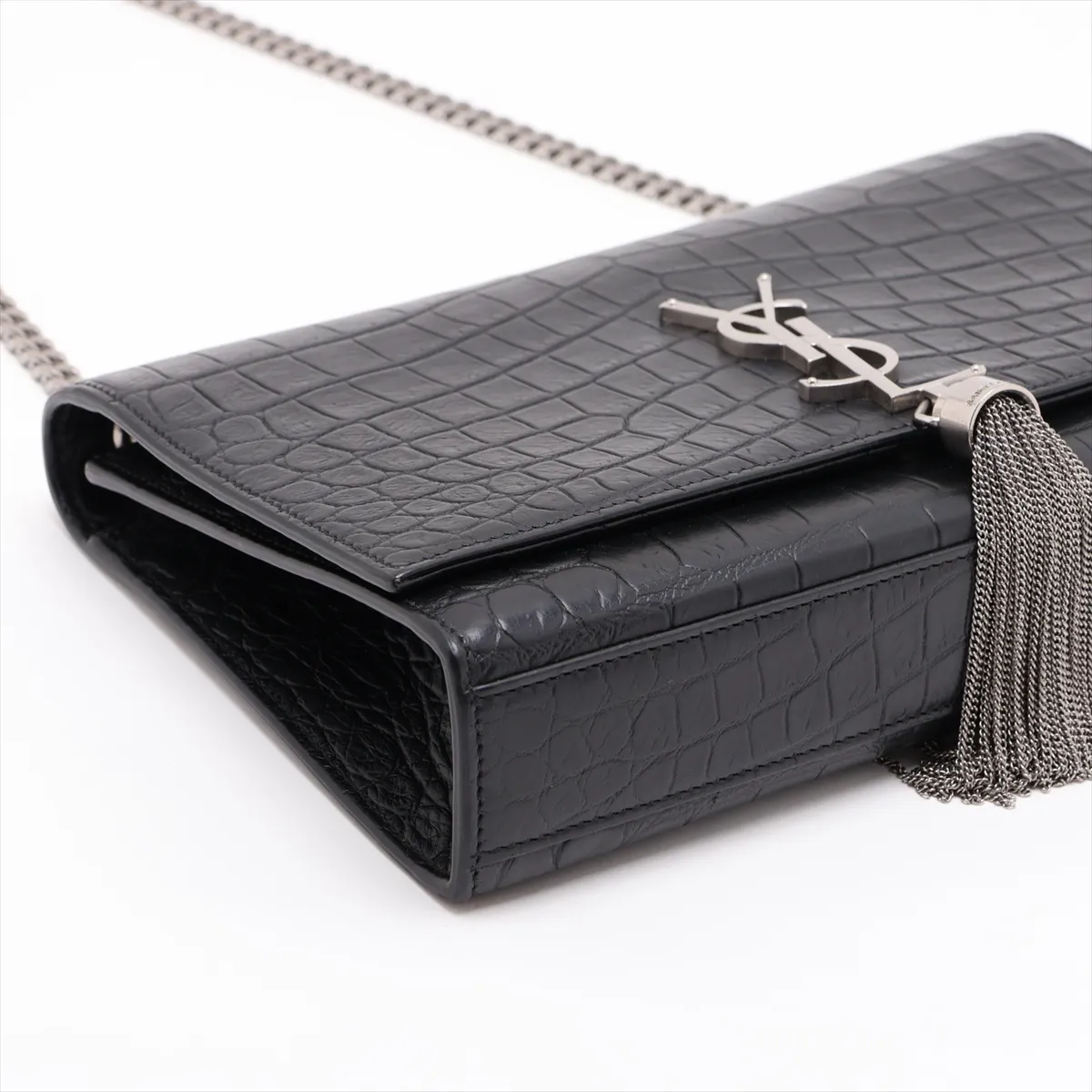 Classic Kate Crocodile Embossed Chain Shoulder Bag, Black 354119 — view 4
