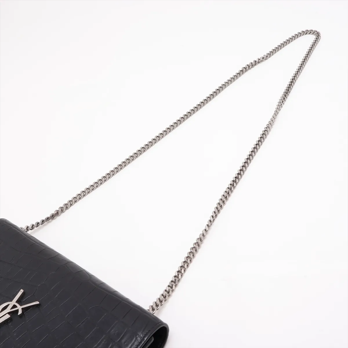 Classic Kate Crocodile Embossed Chain Shoulder Bag, Black 354119 — view 5
