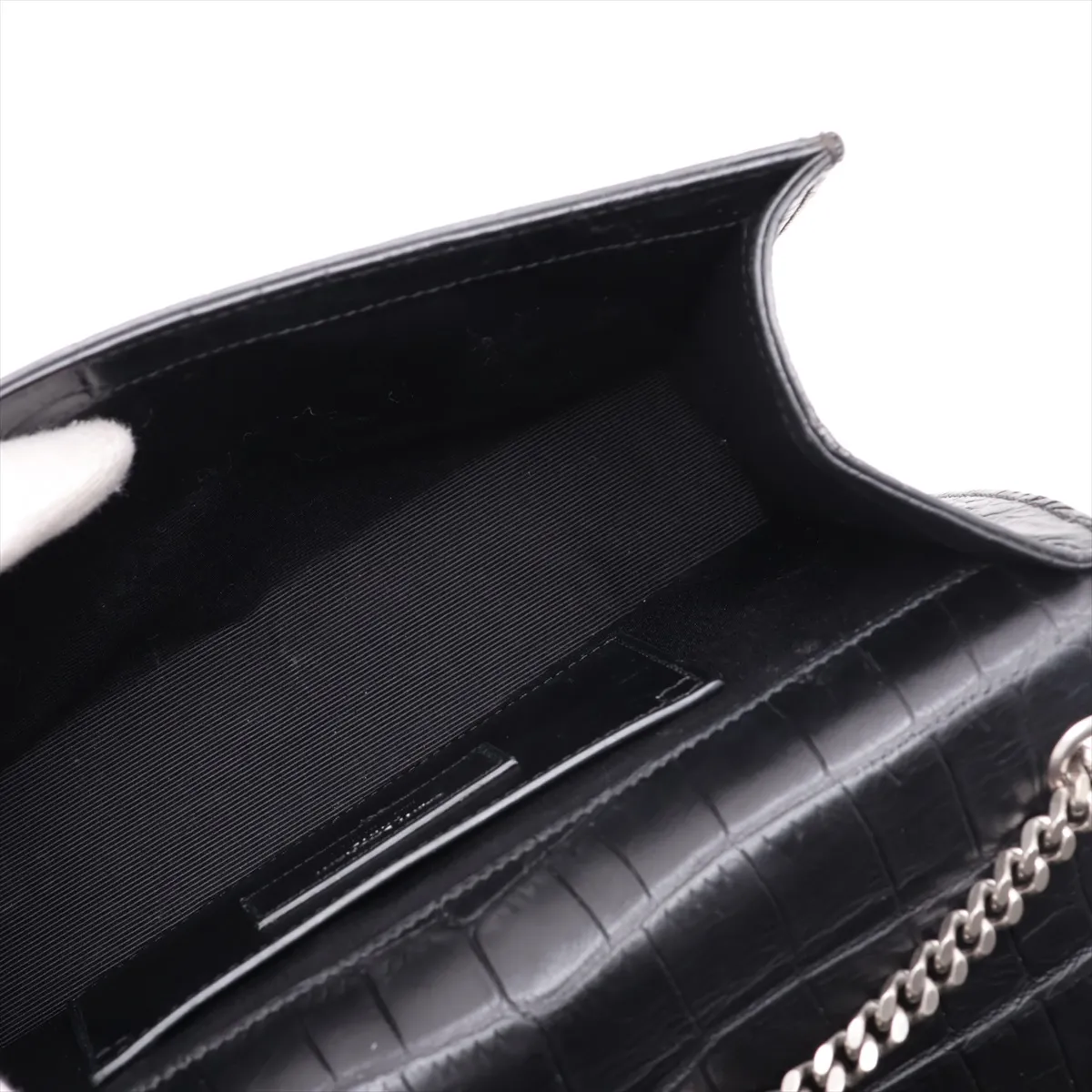 Classic Kate Crocodile Embossed Chain Shoulder Bag, Black 354119 — view 6