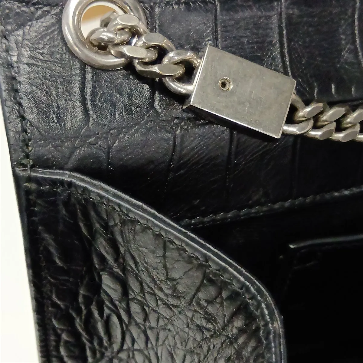 Classic Kate Crocodile Embossed Chain Shoulder Bag, Black 354119 — view 8