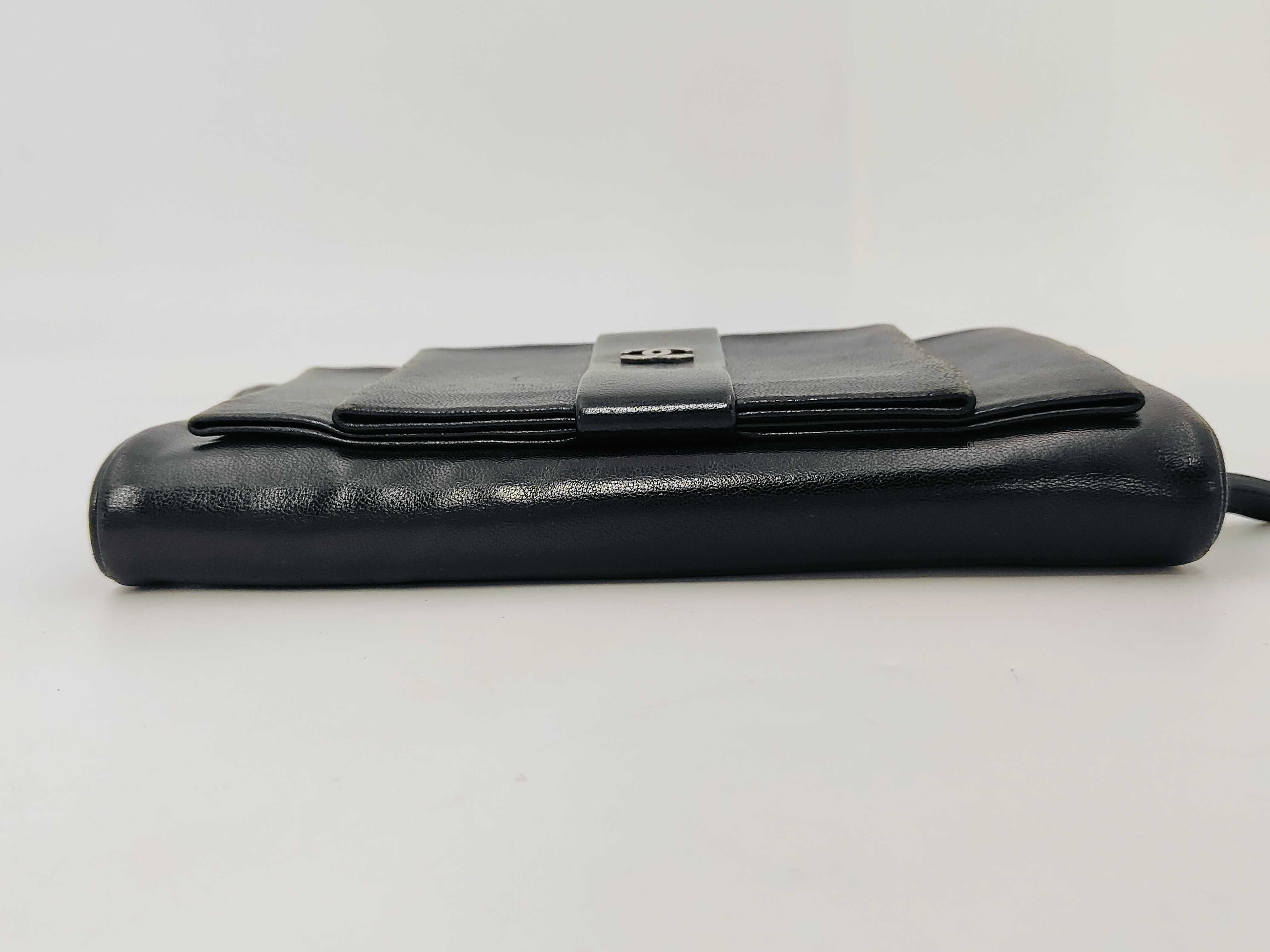 Lambskin Leather Black Long Wallet with Authenticity Card and Seal, Ribbon Design — view 3