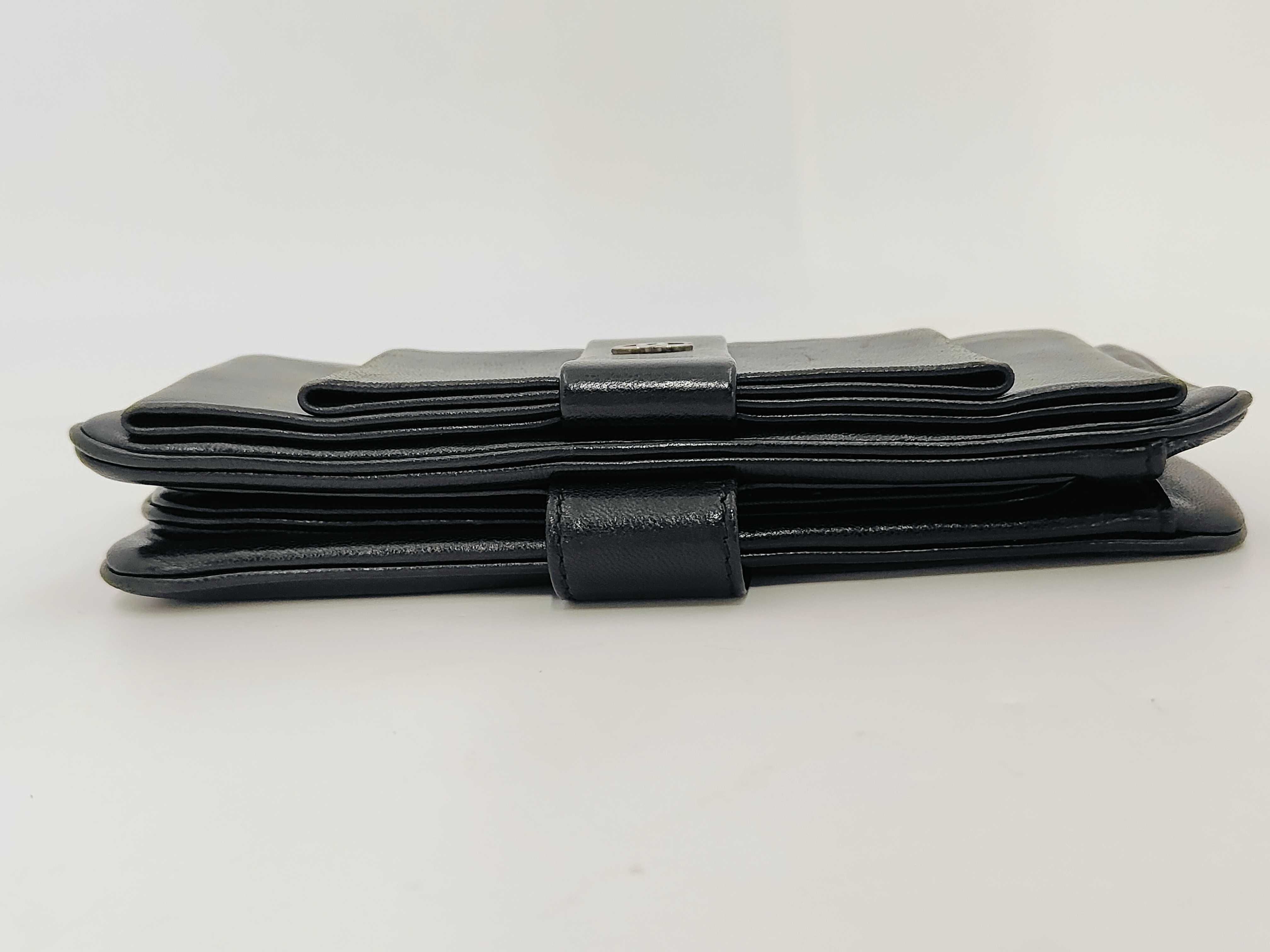 Lambskin Leather Black Long Wallet with Authenticity Card and Seal, Ribbon Design — view 5