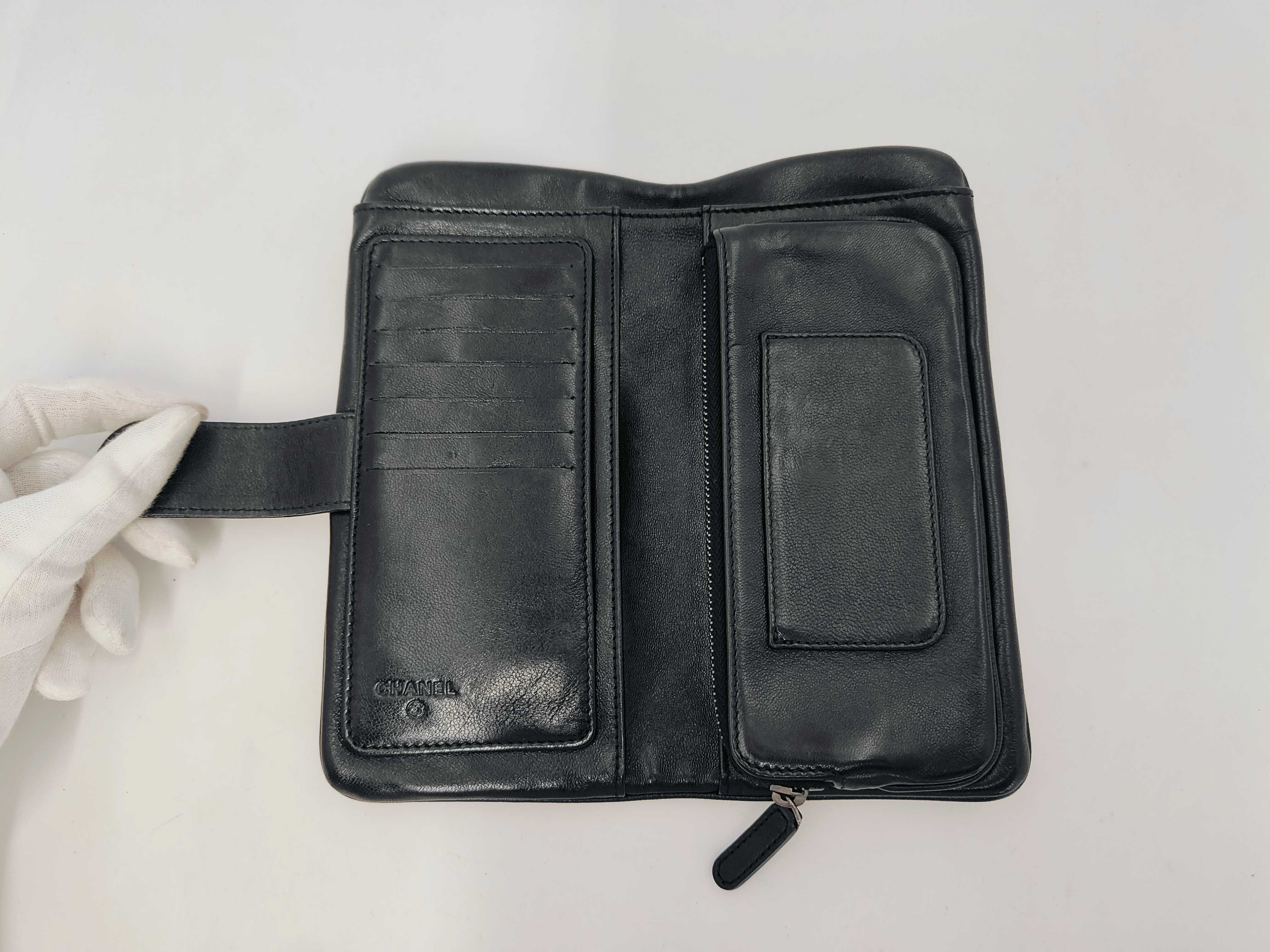 Lambskin Leather Black Long Wallet with Authenticity Card and Seal, Ribbon Design — view 8