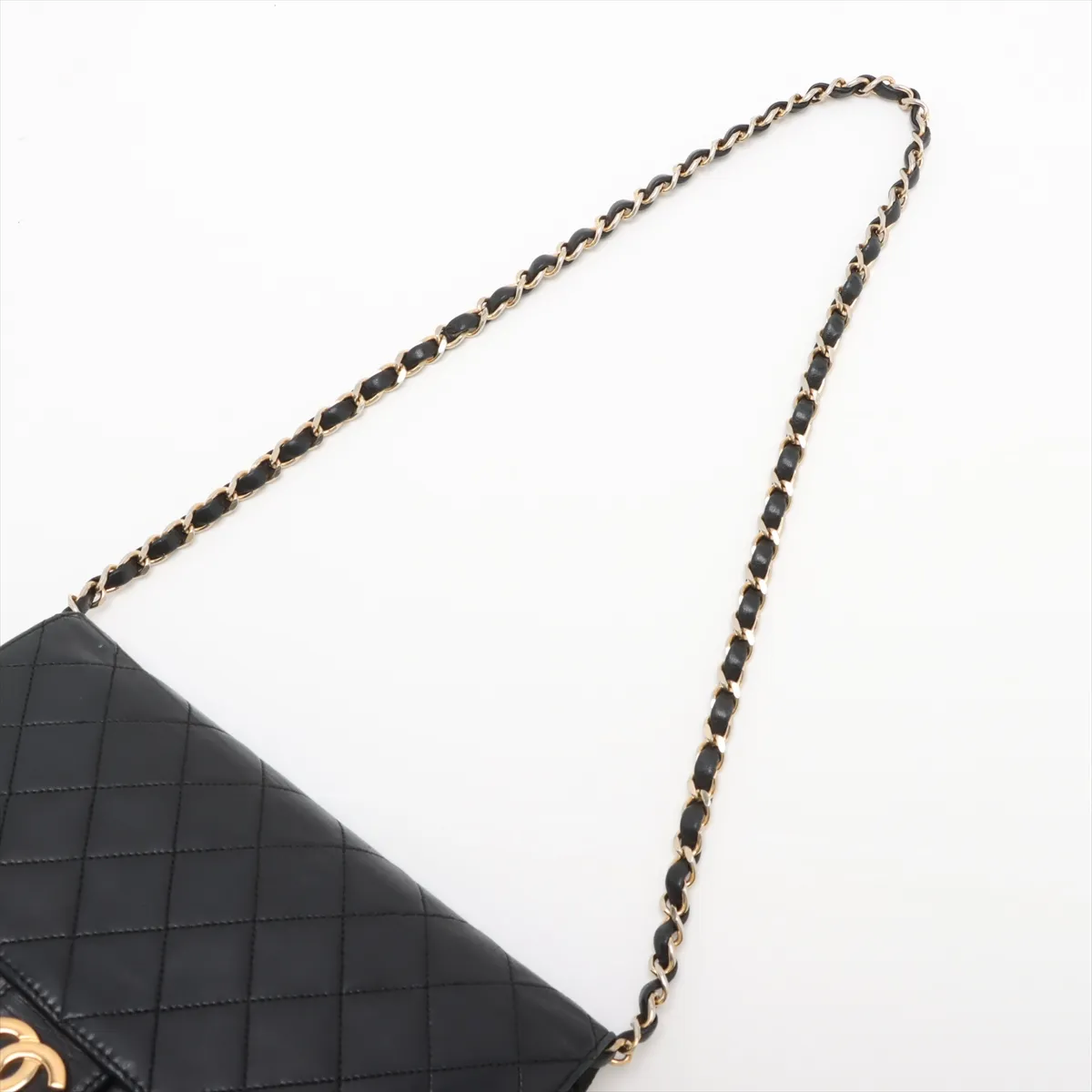 Matelasse Lambskin Chain Shoulder Bag Push Lock Black Gold Hardware — view 5