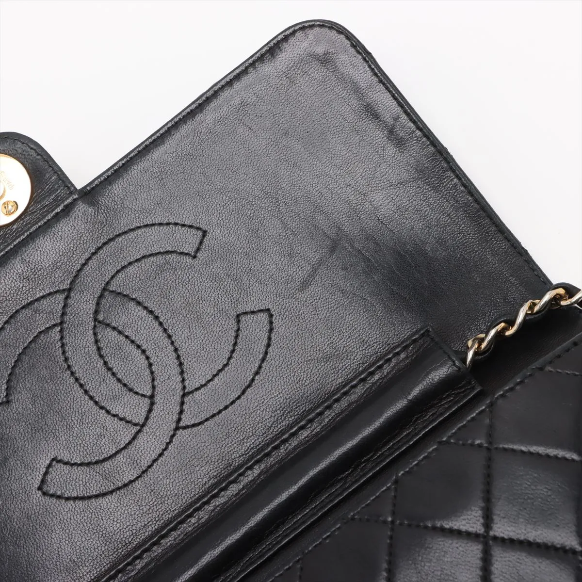 Matelasse Lambskin Chain Shoulder Bag Push Lock Black Gold Hardware — view 9