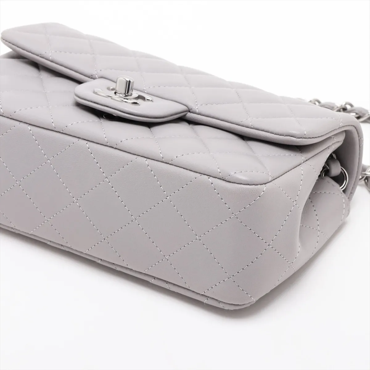 Mini Matelassé 20 Lambskin Single Flap Single Chain Bag, Gray, Silver Hardware, JTTP06K0, Random Plate, A69900 — view 3