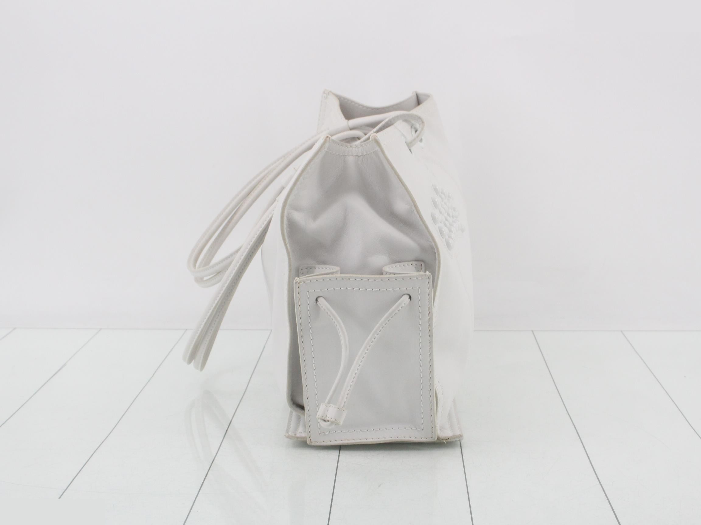 Anagram Tote Bag, White Leather, Studded Crown — view 4