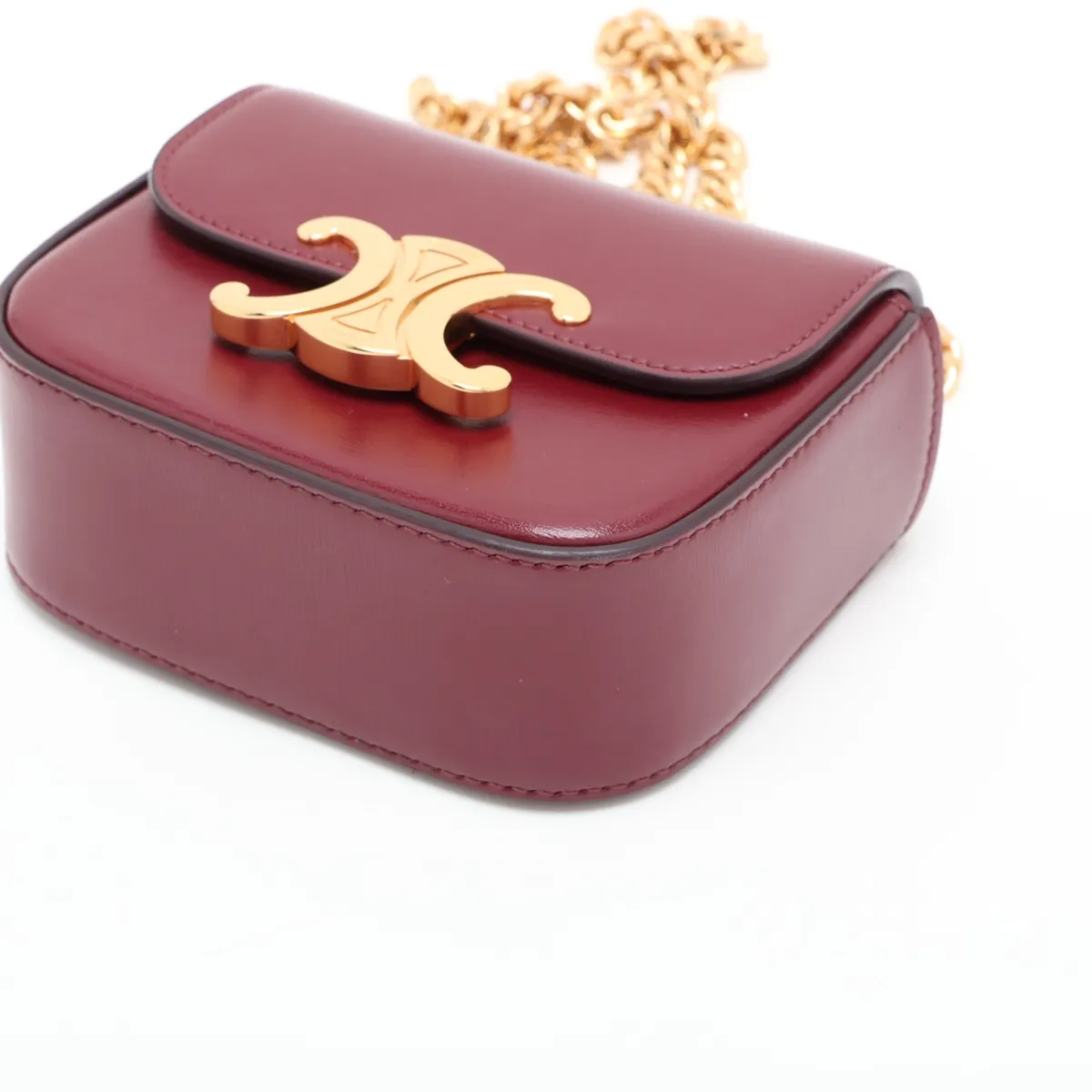 Triomphe Mini Claude Leather Shoulder Bag, Red — view 3
