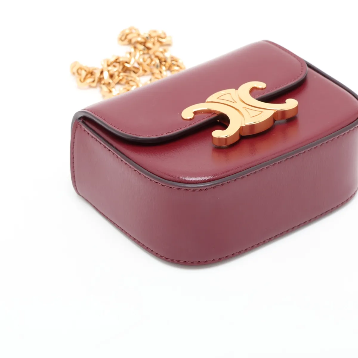 Triomphe Mini Claude Leather Shoulder Bag, Red — view 4