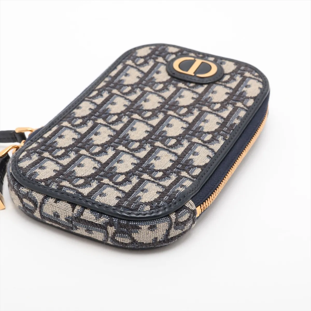 30 Montaigne Phone Holder Canvas x Leather Chain Shoulder Bag Navy — view 3