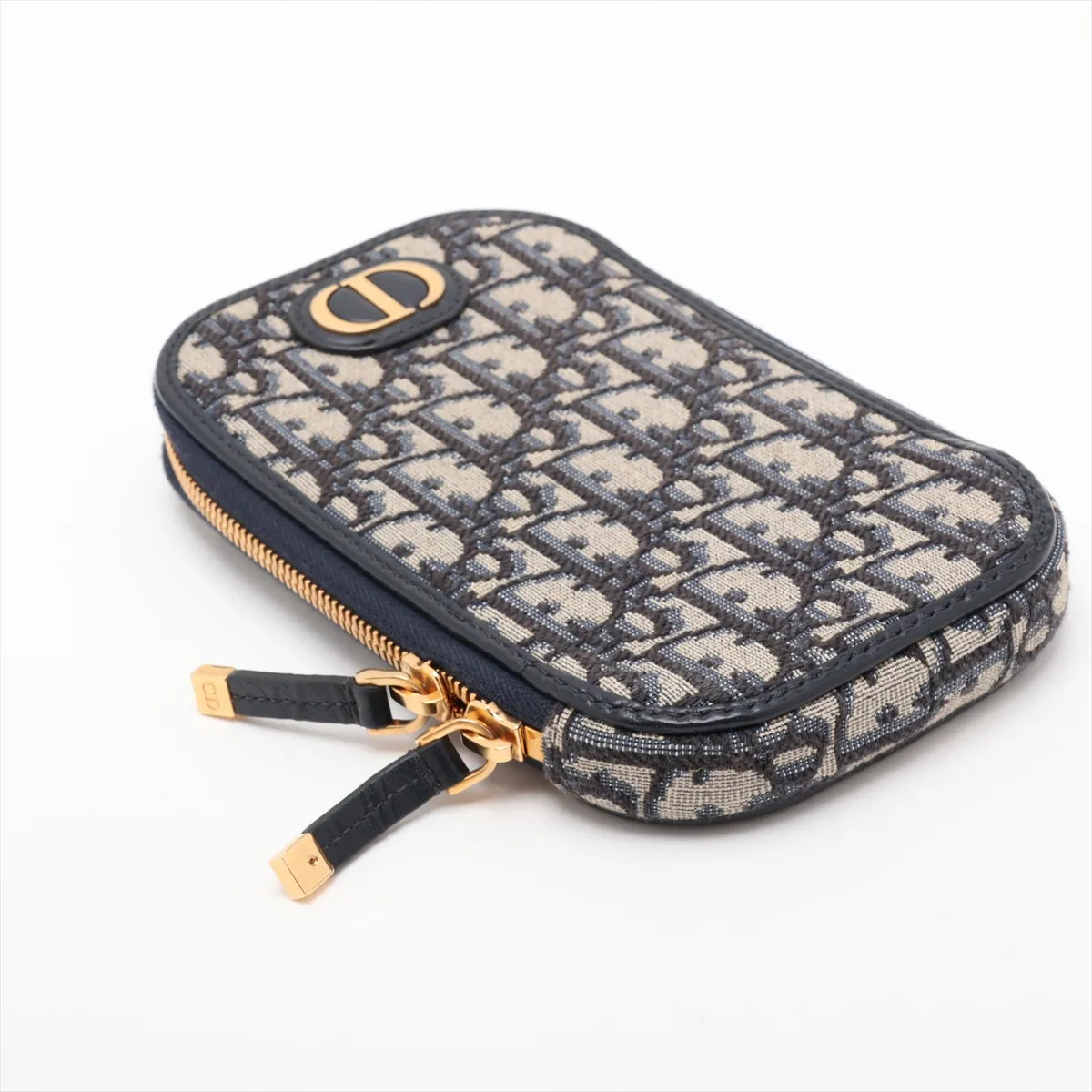 30 Montaigne Phone Holder Canvas x Leather Chain Shoulder Bag Navy — view 4