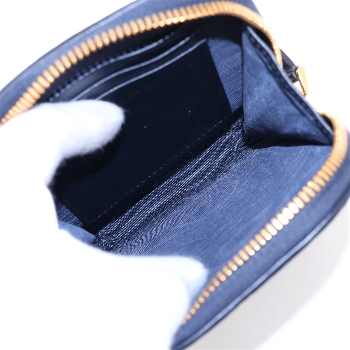 30 Montaigne Phone Holder Canvas x Leather Chain Shoulder Bag Navy — view 6