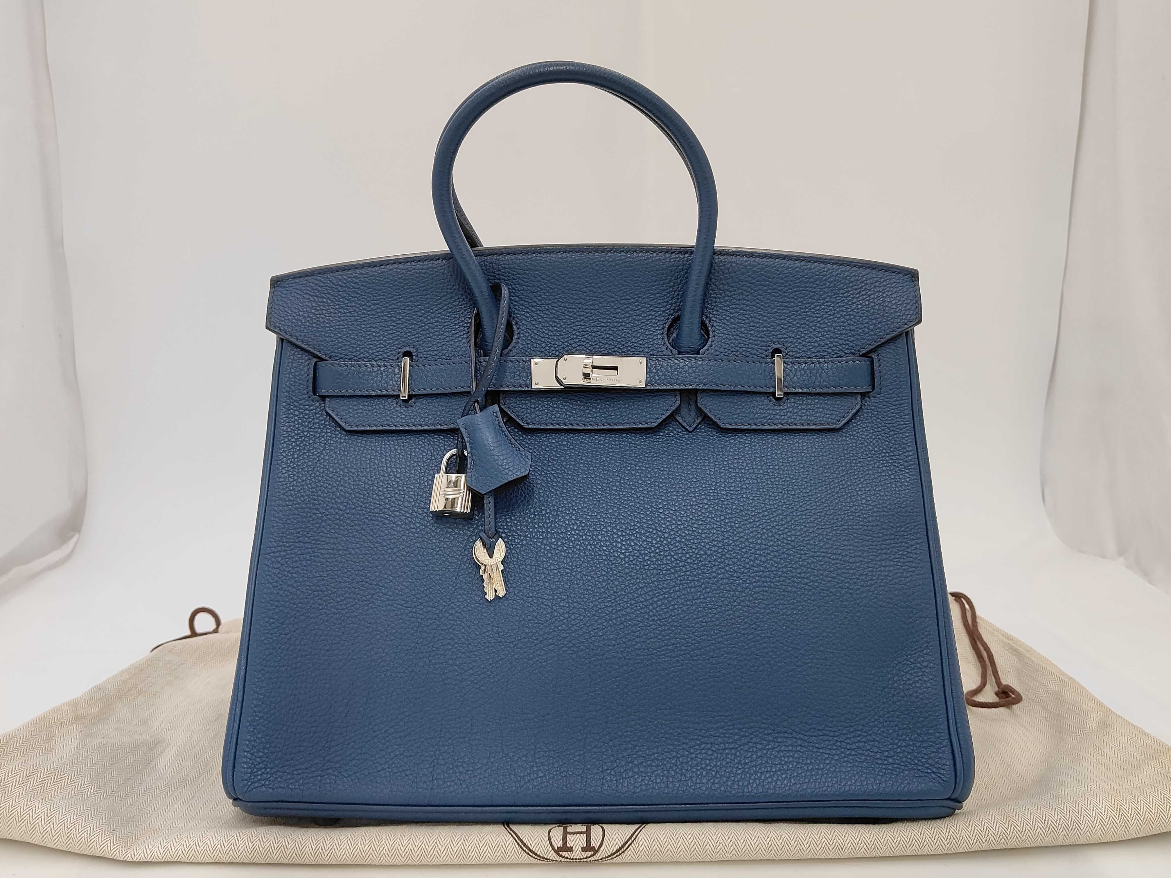 Birkin 35, blue, silver hardware, M stamp, handbag