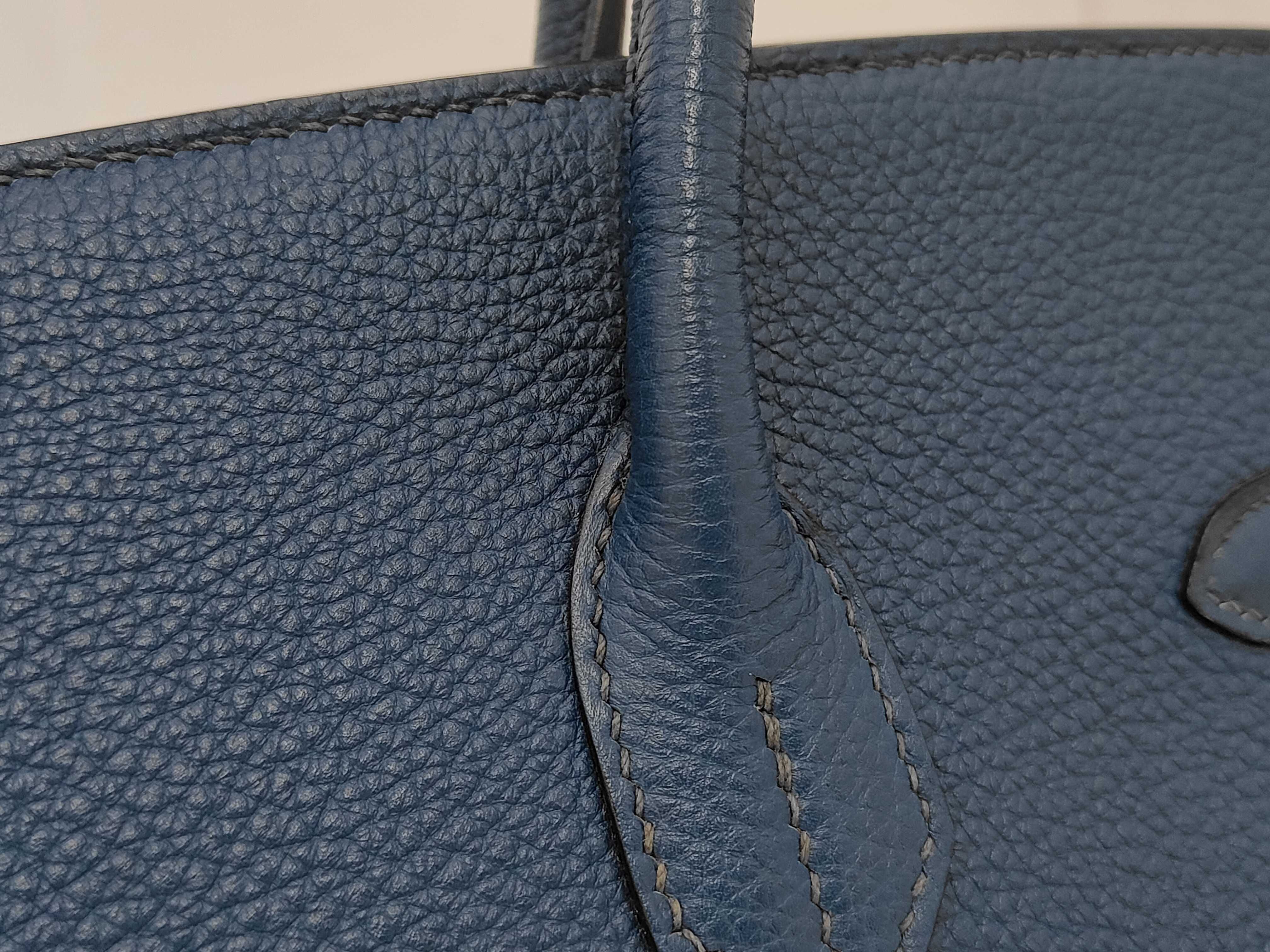 Birkin 35, blue, silver hardware, M stamp, handbag — view 3