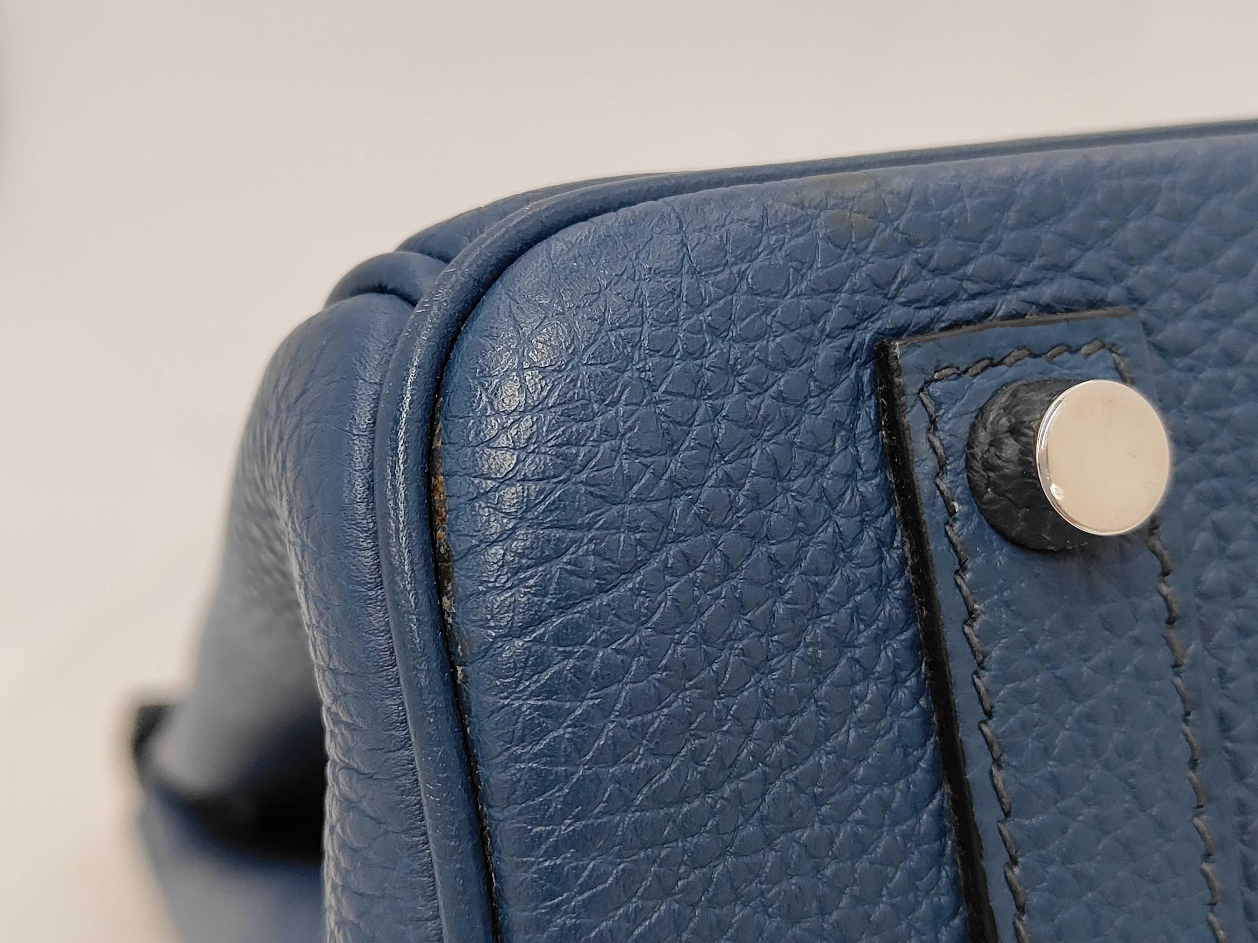 Birkin 35, blue, silver hardware, M stamp, handbag — view 6