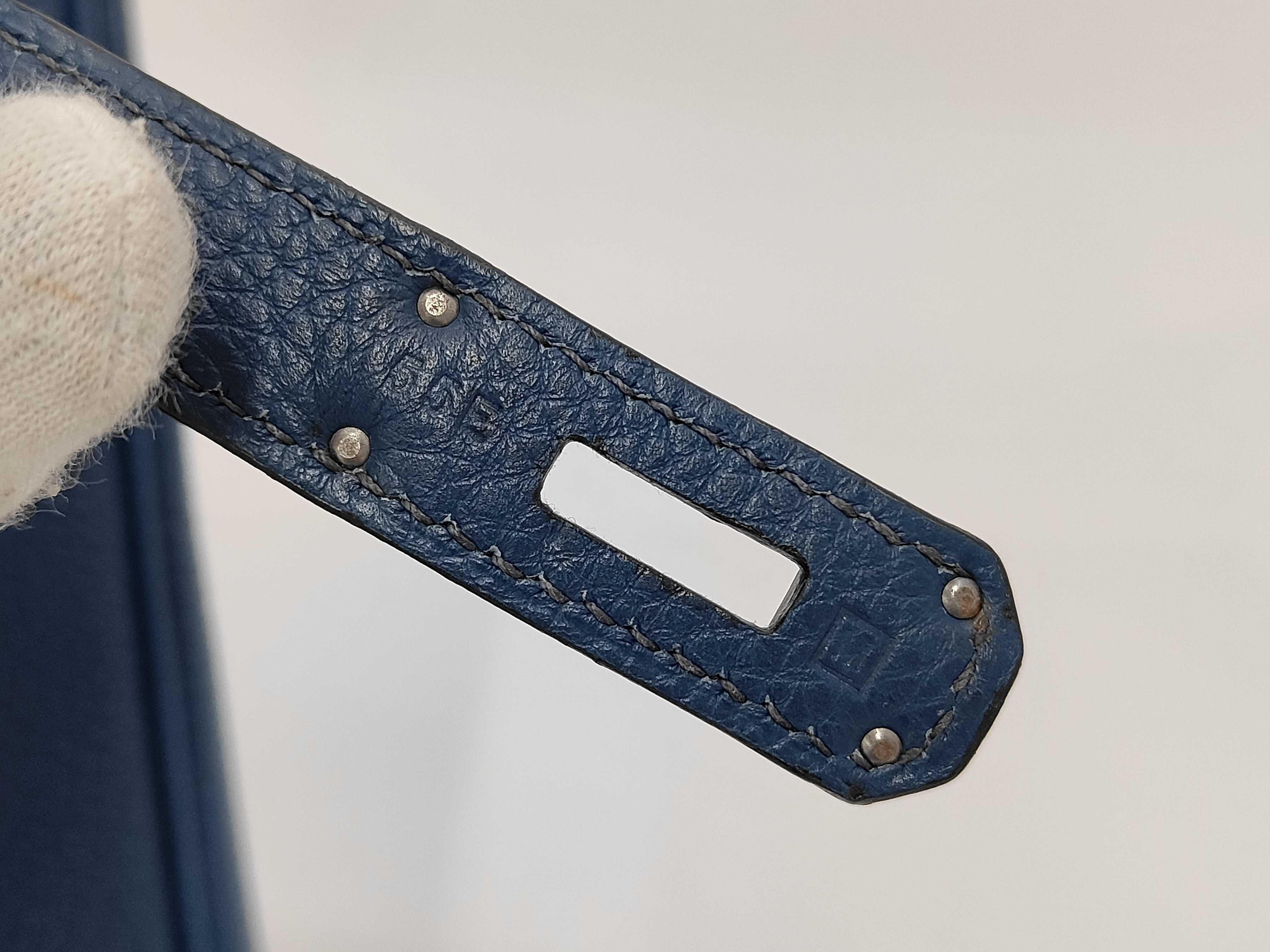Birkin 35, blue, silver hardware, M stamp, handbag — view 8