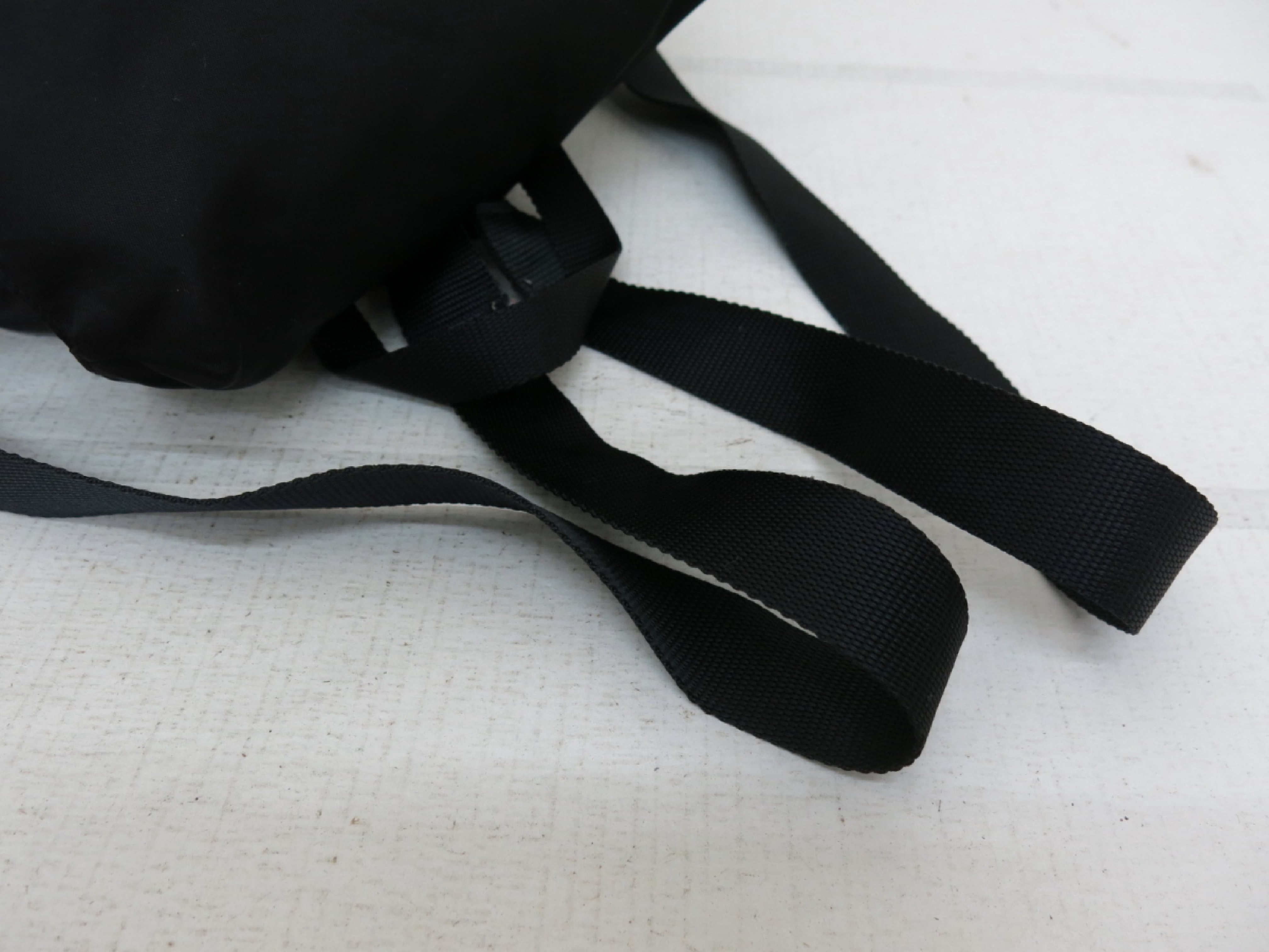 Triangle Logo Plate Nylon Calfskin Backpack Black — view 3