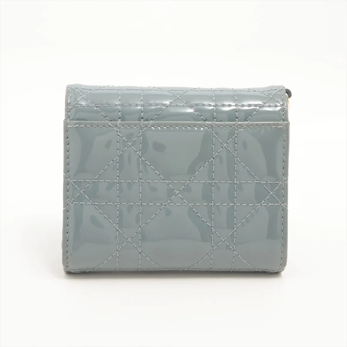 Lady Dior Cannage Patent Leather Compact Wallet Blue — view 2