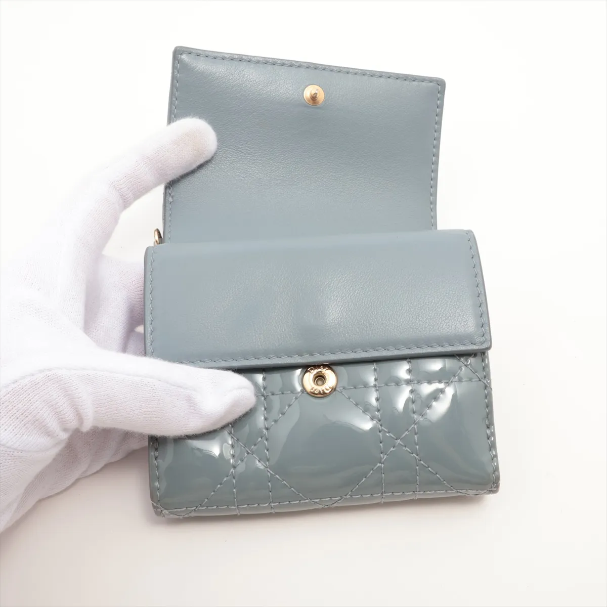 Lady Dior Cannage Patent Leather Compact Wallet Blue — view 3