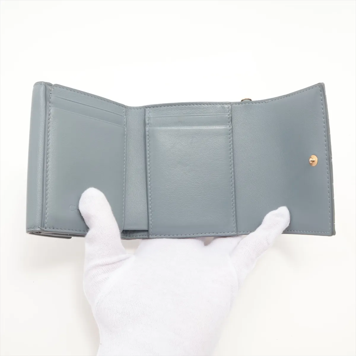 Lady Dior Cannage Patent Leather Compact Wallet Blue — view 4