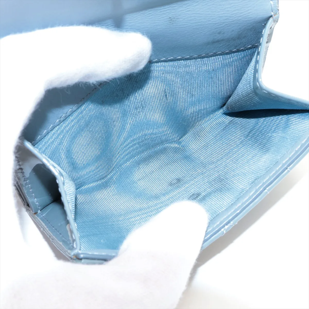 Lady Dior Cannage Patent Leather Compact Wallet Blue — view 6